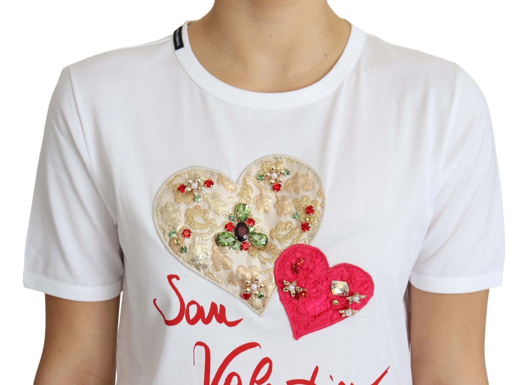 Dolce & Gabbana White San Valentino Heart Crystals T-shirt Top | Regal Royce