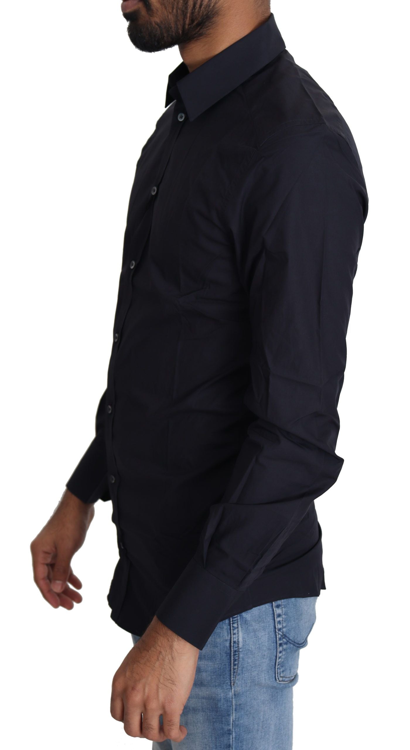 Dolce & Gabbana Navy Blue Cotton Formal Dress Shirt | Regal Royce