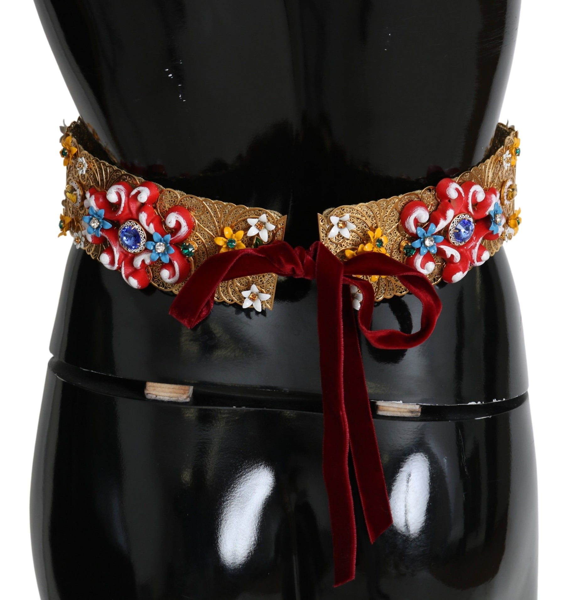 Dolce & Gabbana Embellished Floral Crystal Wide Waist Golden Belt | Regal Royce