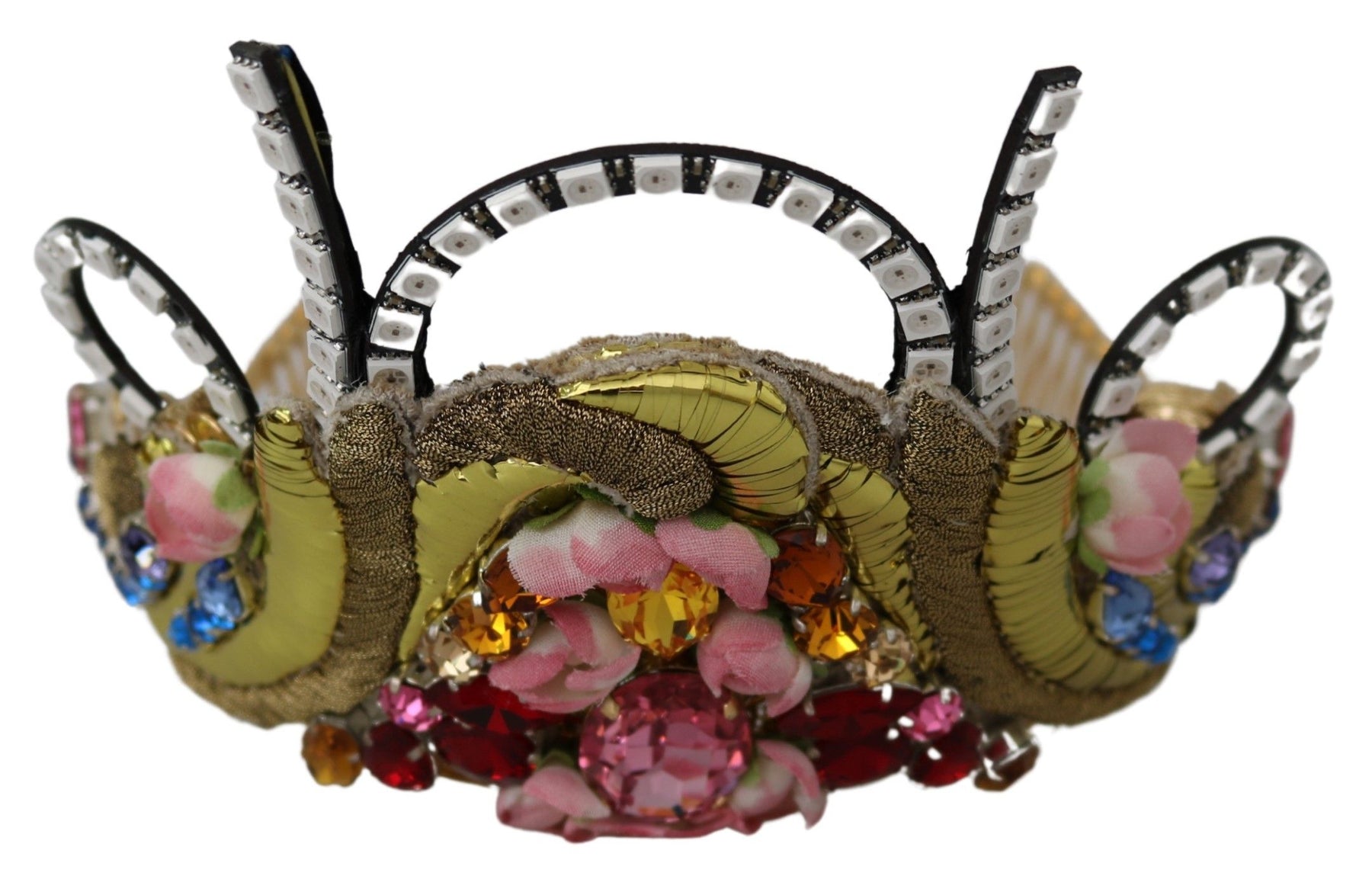Dolce & Gabbana Gold Brass Floral Crystals LED Lights Crown Tiara Diadem | Regal Royce