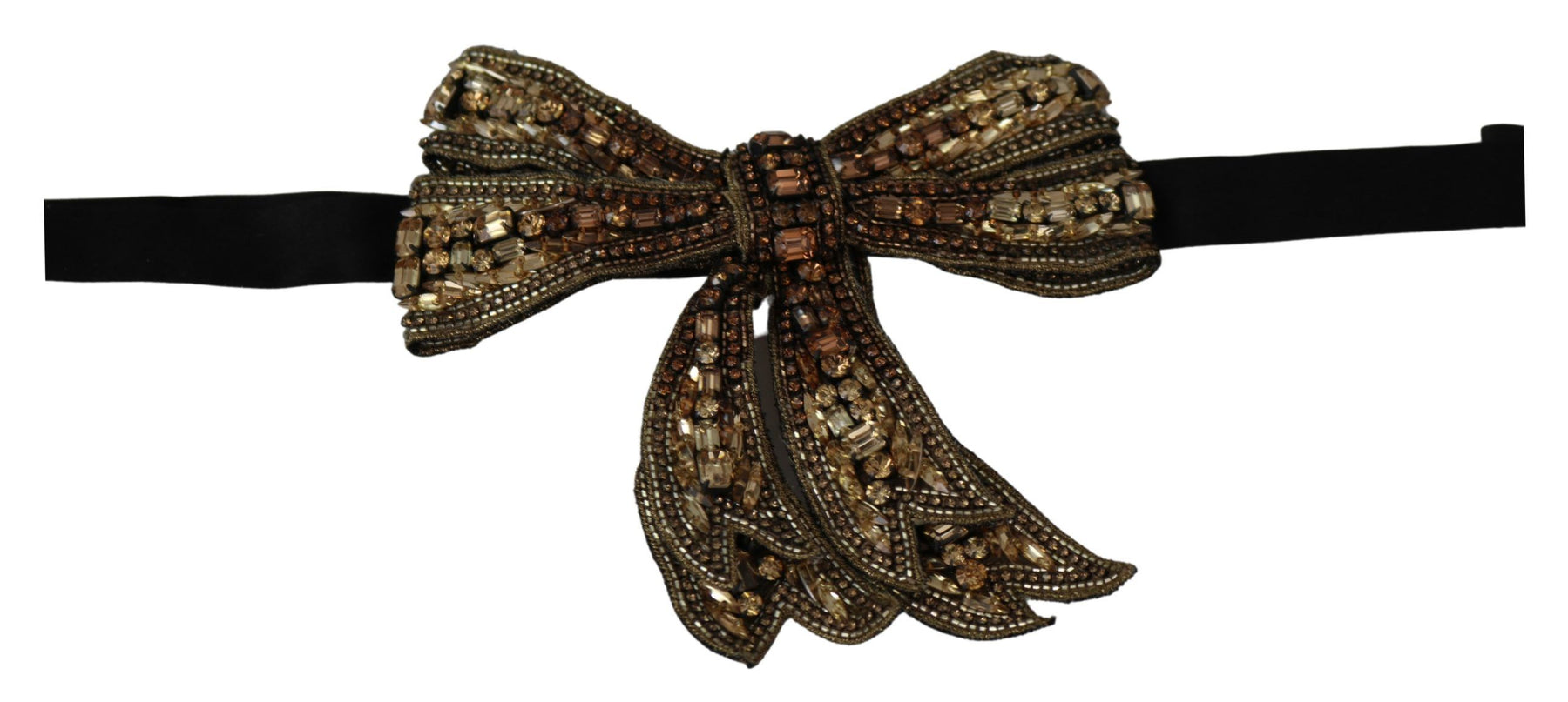 Dolce & Gabbana Gold Tone Silk Rhinestone Embellished Women Bowtie | Regal Royce