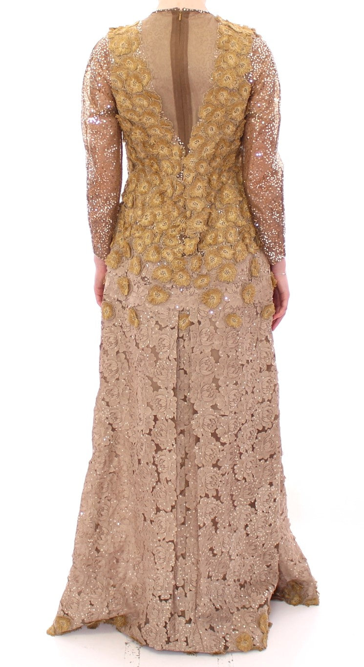 Lanre Da Silva Ajayi GOLD Long Lace Maxi Crystal Dress | Regal Royce