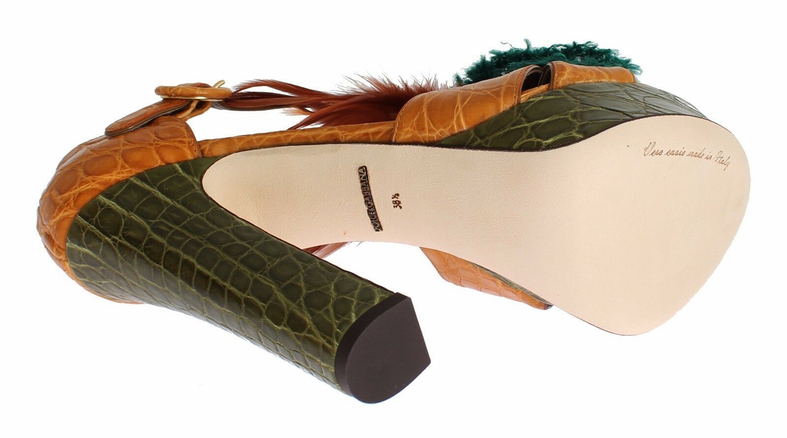 Dolce & Gabbana Orange Leather Crystal Platform Sandal Shoes | Regal Royce