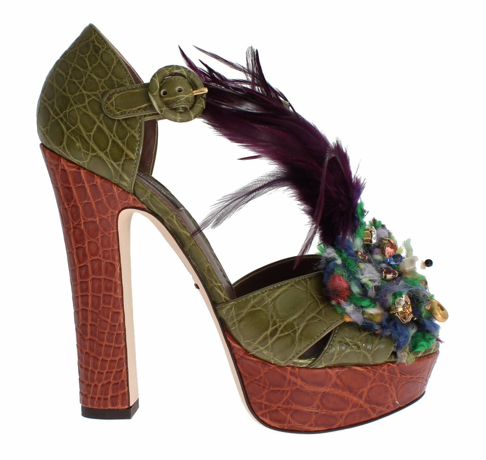 Dolce & Gabbana Green Leather Crystal Platform Sandal Shoes | Regal Royce