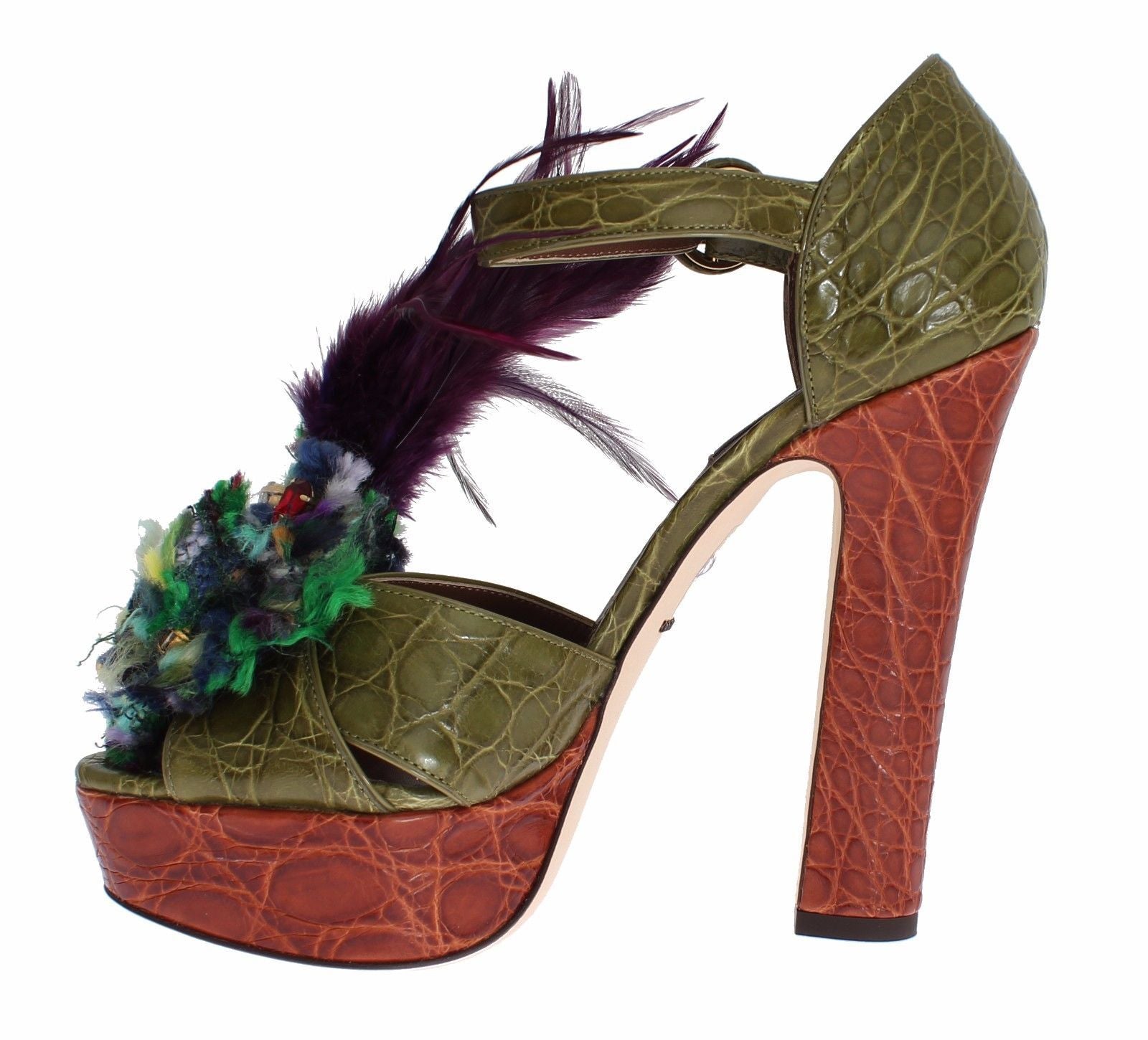 Dolce & Gabbana Green Leather Crystal Platform Sandal Shoes | Regal Royce
