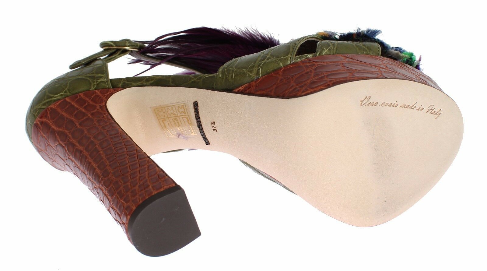 Dolce & Gabbana Green Leather Crystal Platform Sandal Shoes | Regal Royce