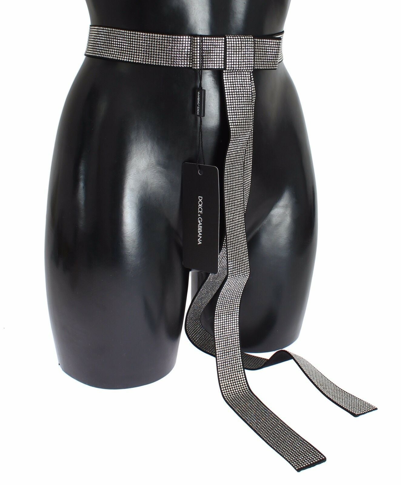 Dolce & Gabbana Black Silk Clear Crystal Bow Waist Belt | Regal Royce