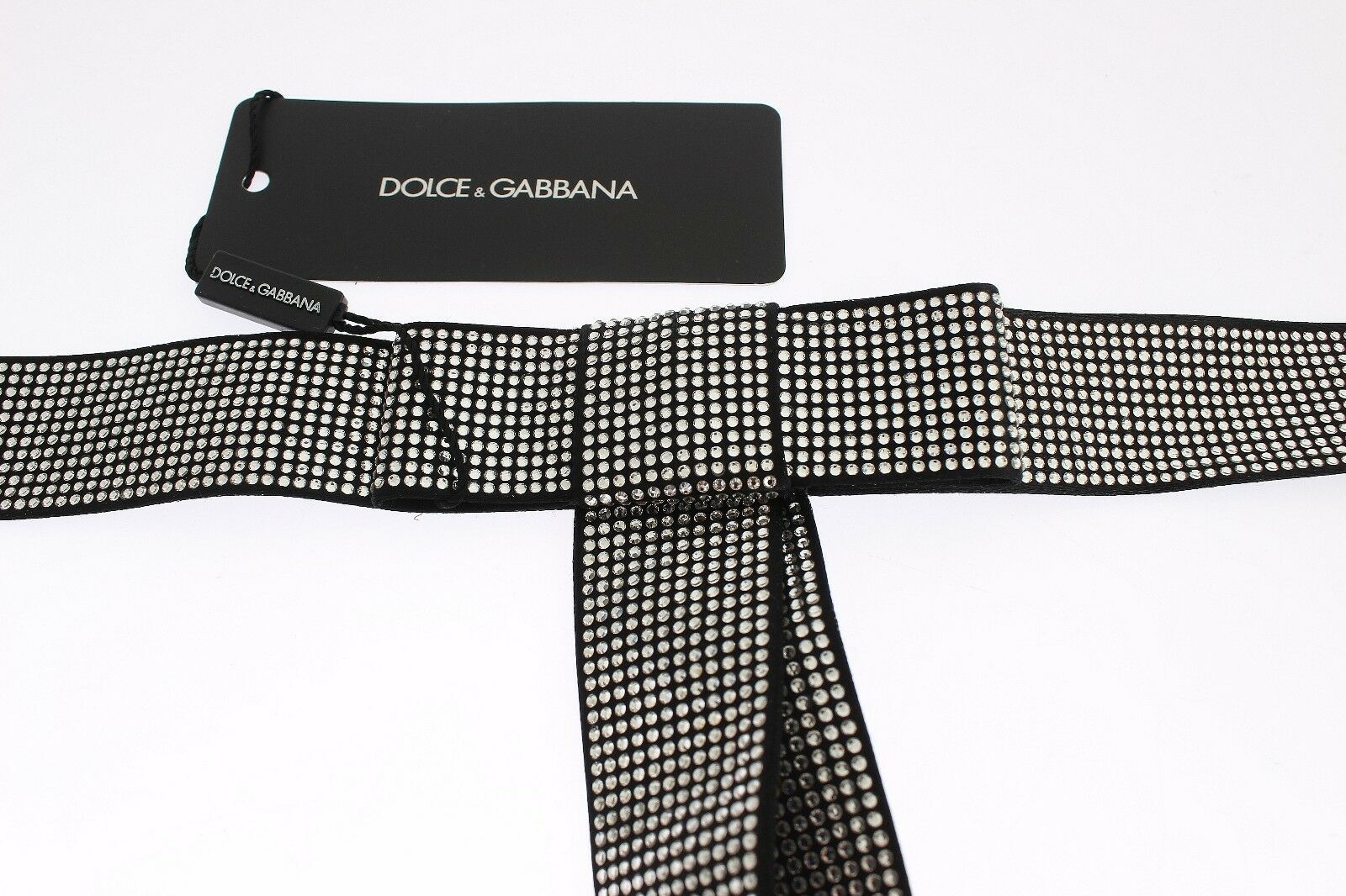 Dolce & Gabbana Black Silk Clear Crystal Bow Waist Belt | Regal Royce