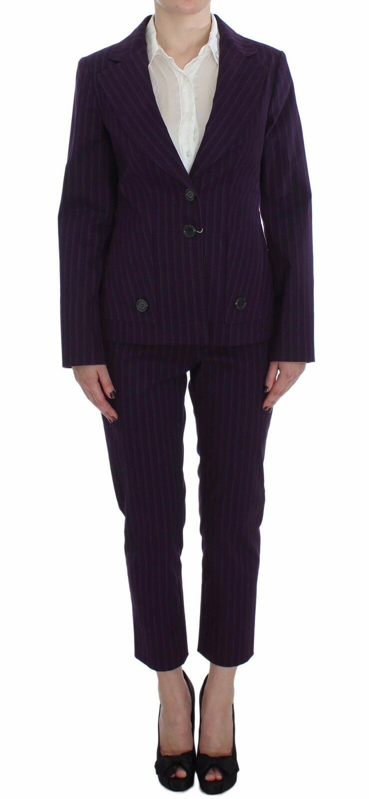 BENCIVENGA Purple Striped Stretch Coat Blazer Pants Suit | Regal Royce