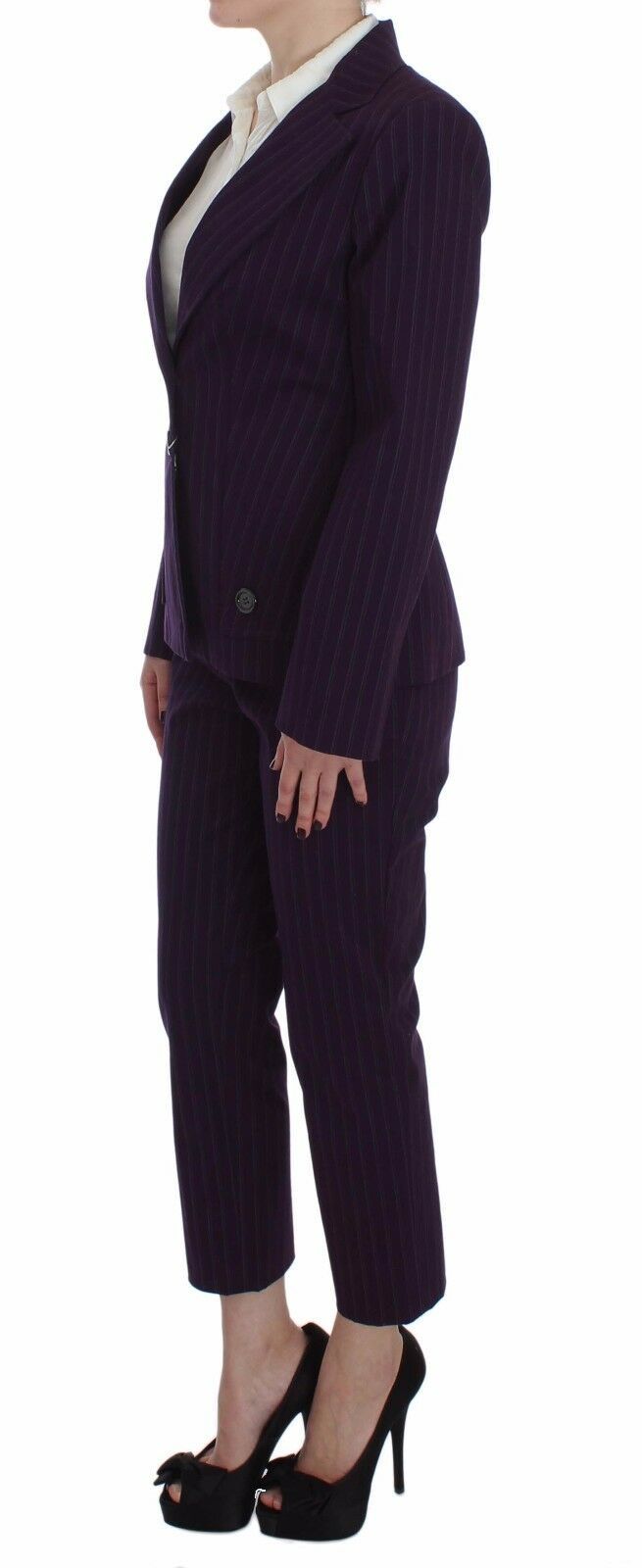BENCIVENGA Purple Striped Stretch Coat Blazer Pants Suit | Regal Royce
