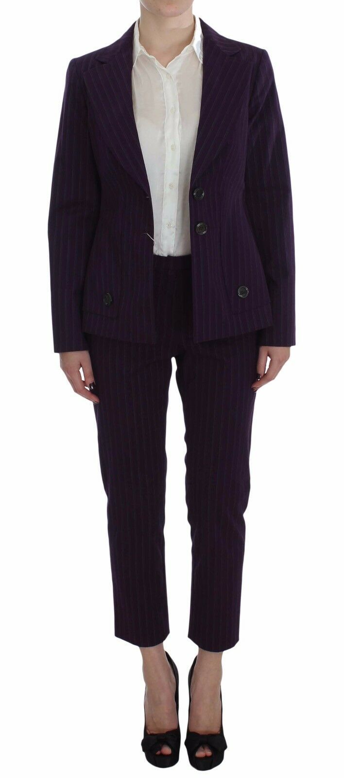 BENCIVENGA Purple Striped Stretch Coat Blazer Pants Suit | Regal Royce