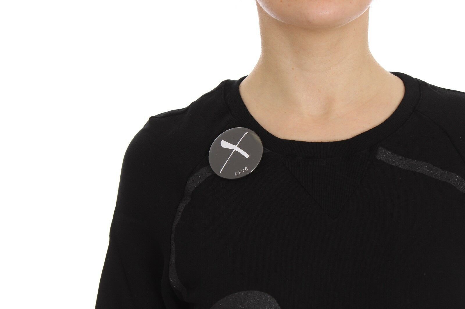 Exte Black Cotton Motive Print Crewneck Pullover Sweater | Regal Royce