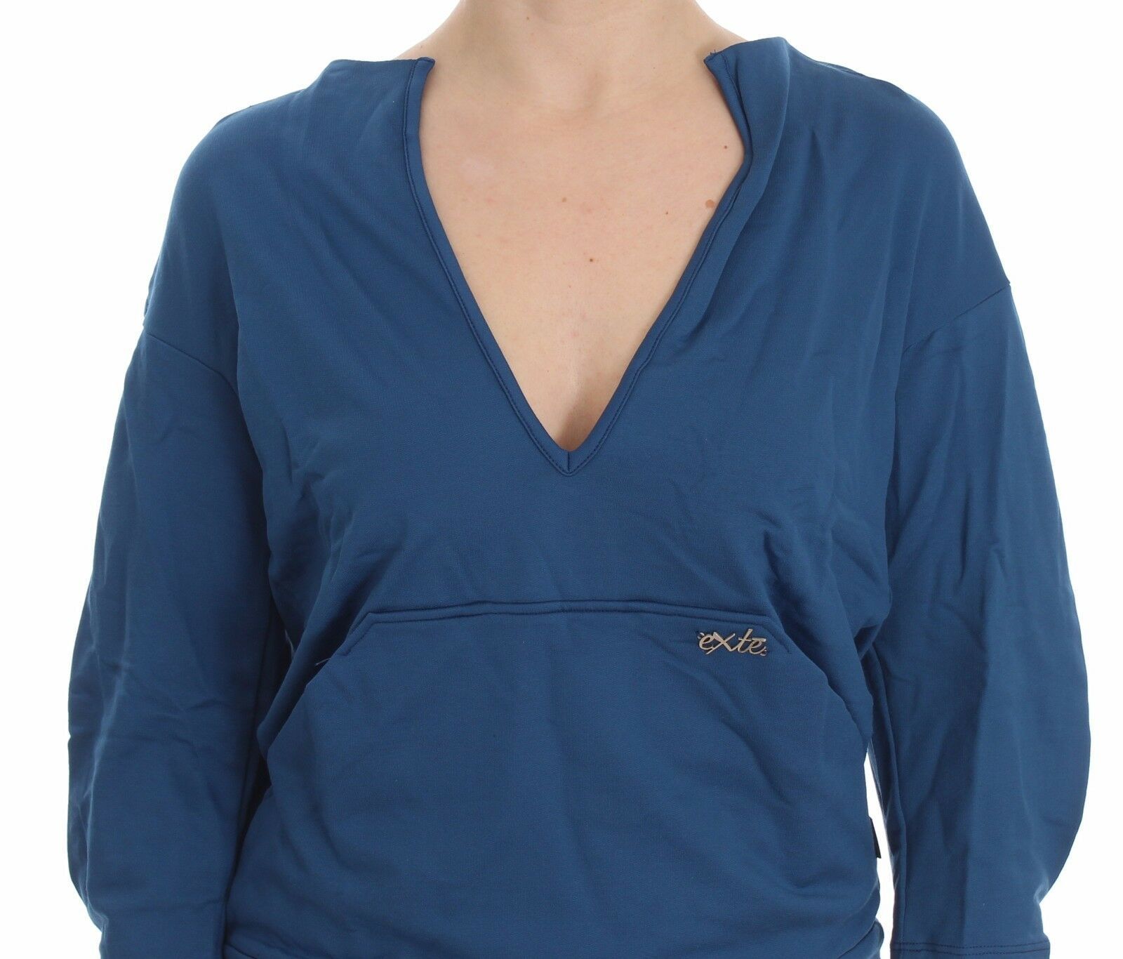 Exte Blue Cotton Top Pullover Deep V-neck Women Sweater | Regal Royce