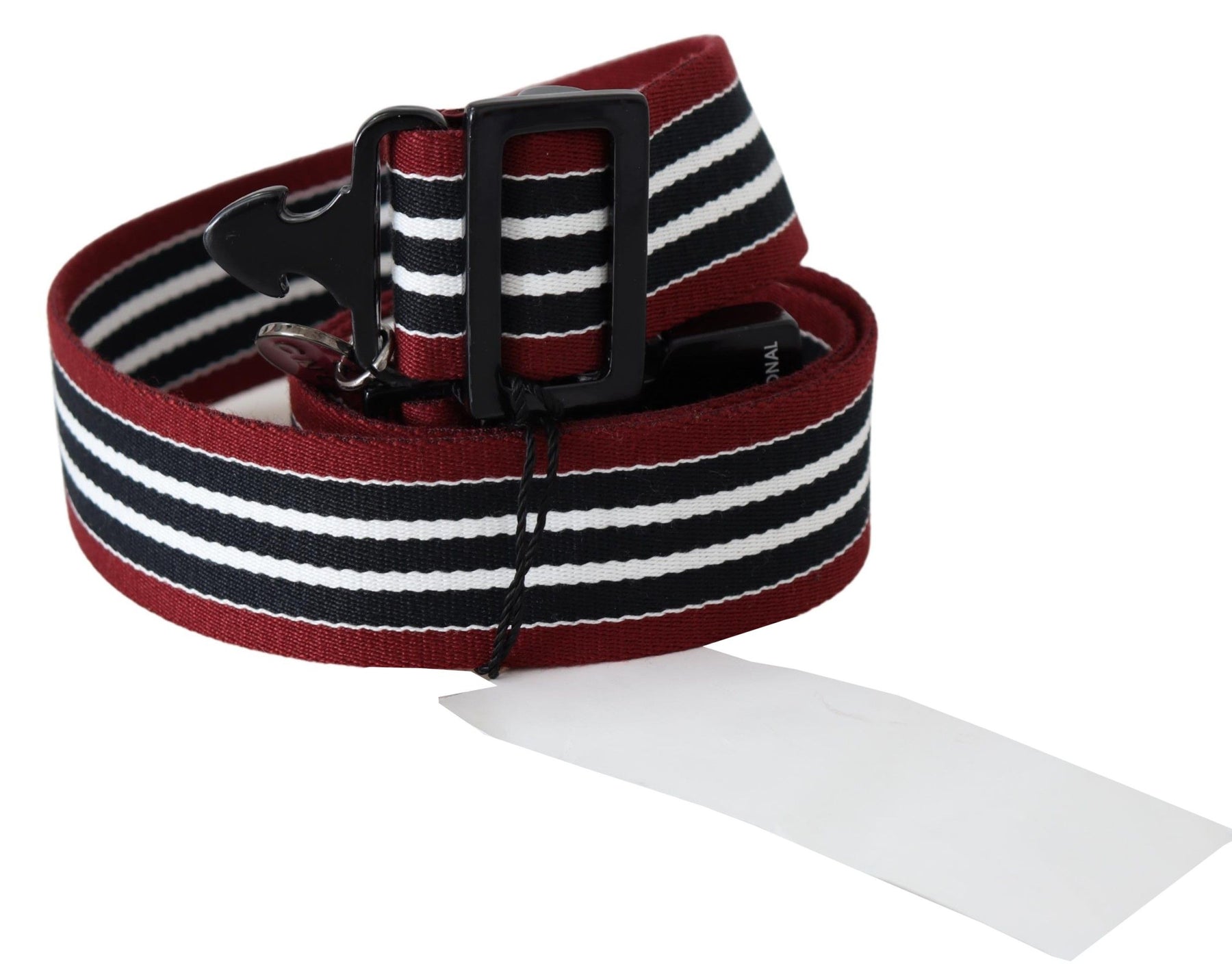 Costume National Maroon Black Stripe Silver Black Buckle Belt | Regal Royce