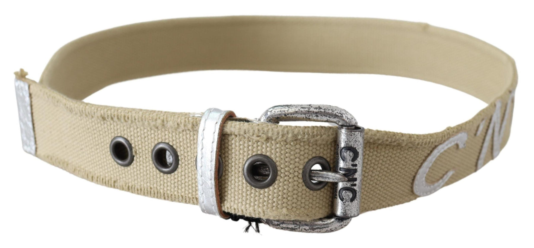 Costume National Beige Cotton Rustic Logo Buckle Belt | Regal Royce