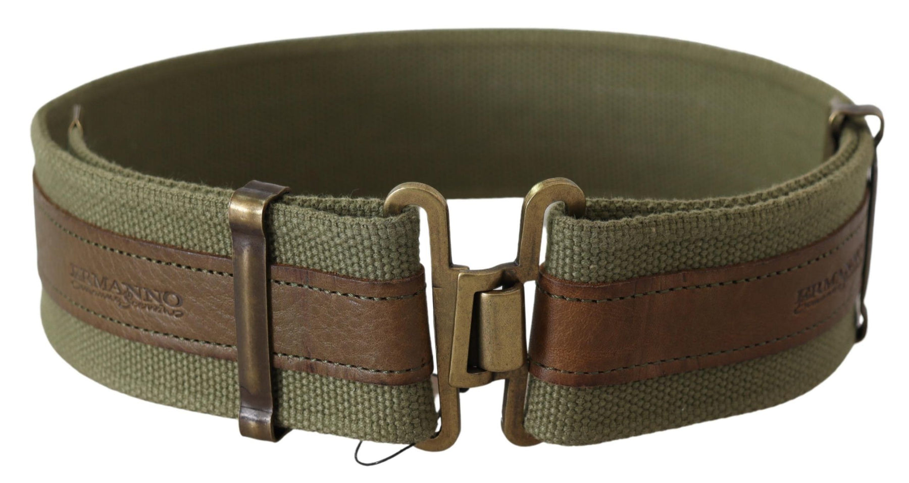 Ermanno Scervino Green Leather Rustic Bronze Buckle Army Belt | Regal Royce