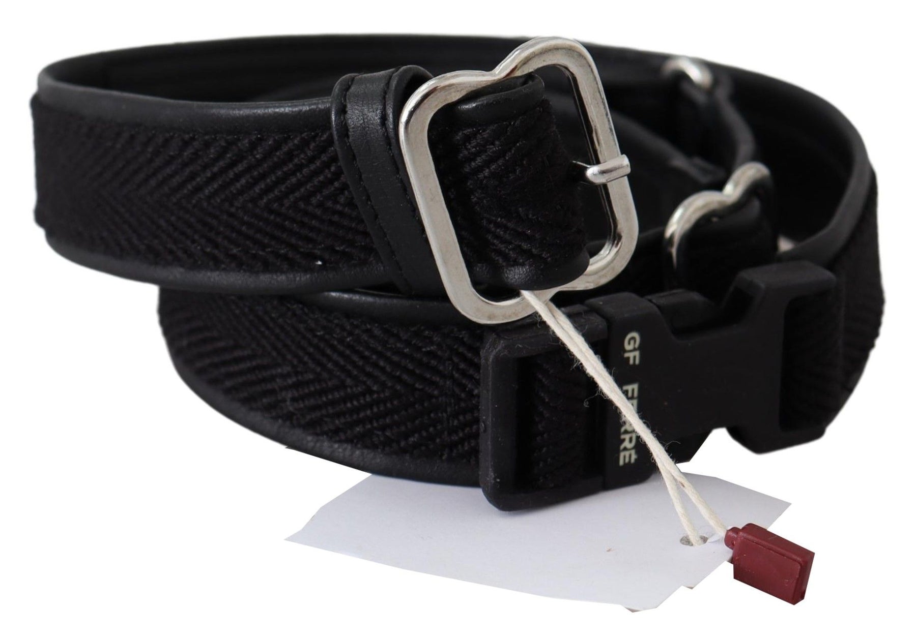 GF Ferre Black Leather Silver Chrome Metal Buckle Belt | Regal Royce