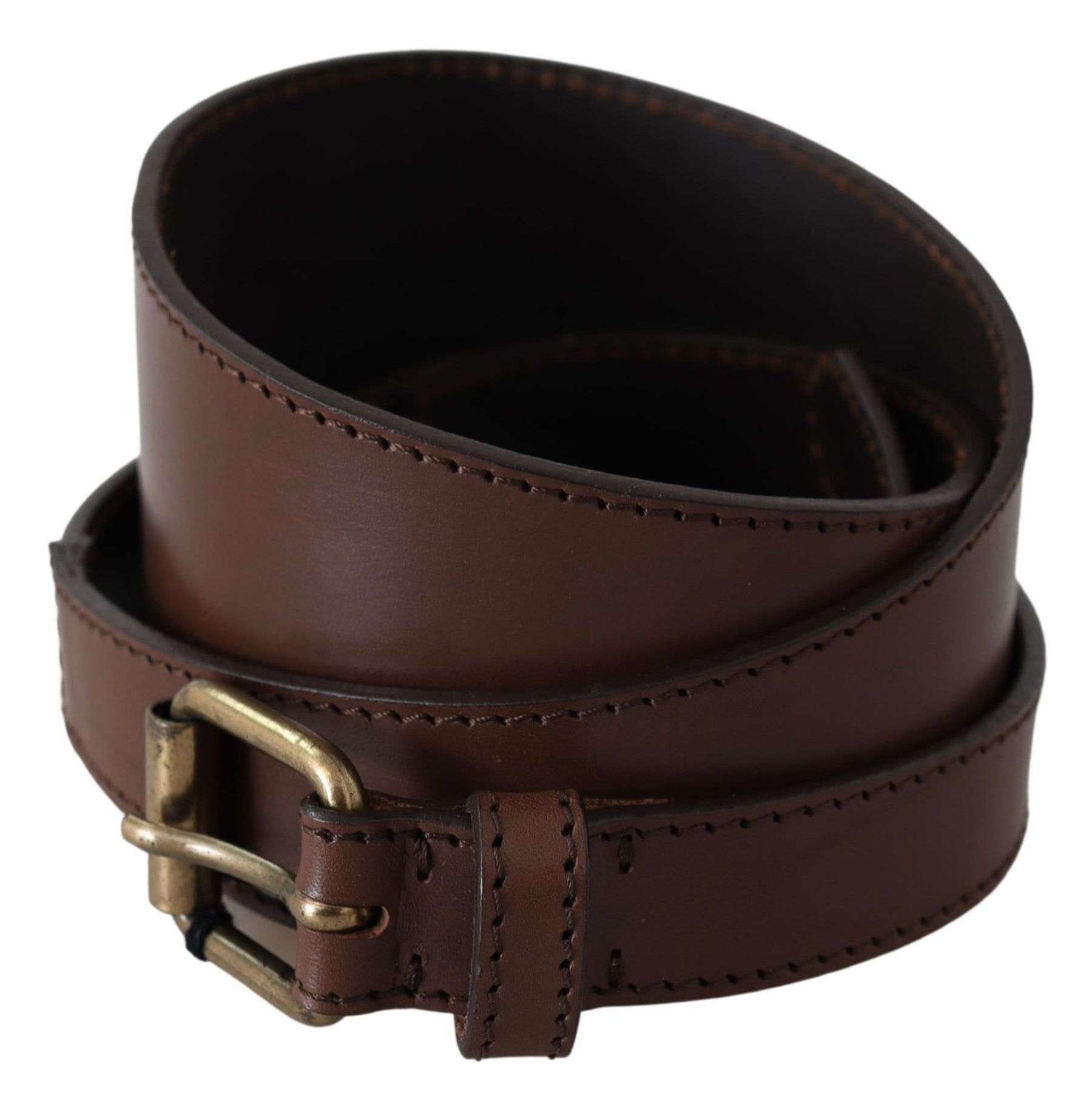 PLEIN SUD Brown Leather Gold Metal Buckle Belt | Regal Royce