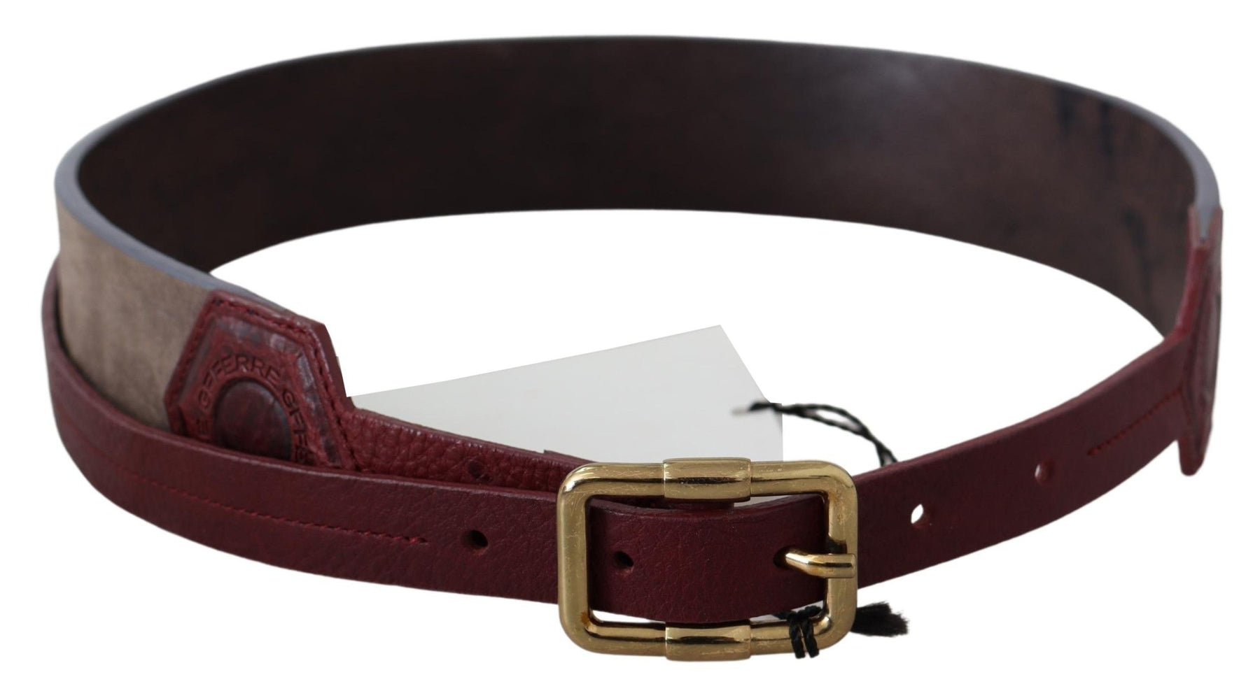 GF Ferre Brown Leather Wide Gold Chrome Logo Buckle Belt | Regal Royce