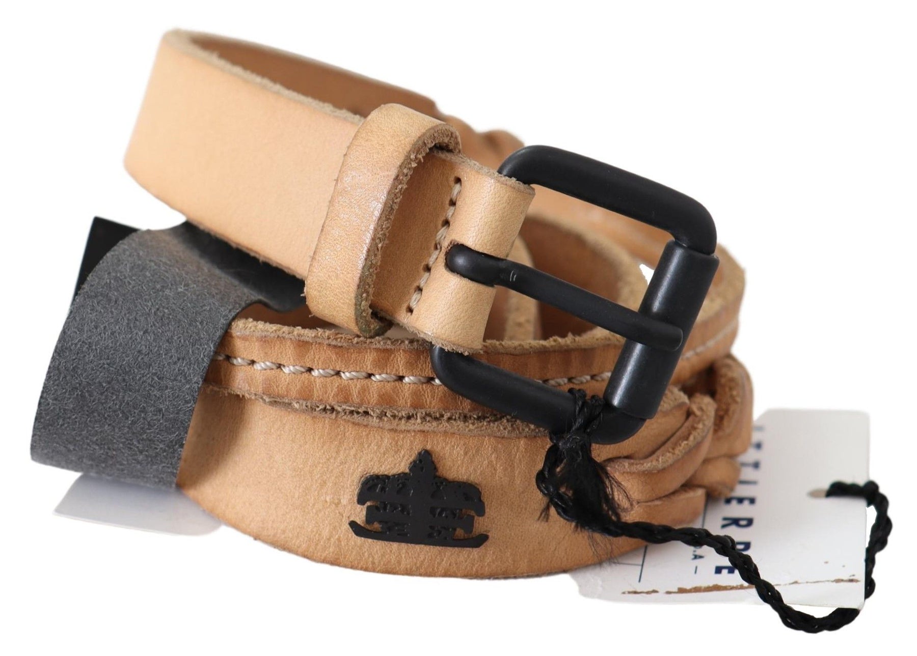 Scervino Street Light Brown Slim Leather Black Logo Buckle Belt Belt | Regal Royce