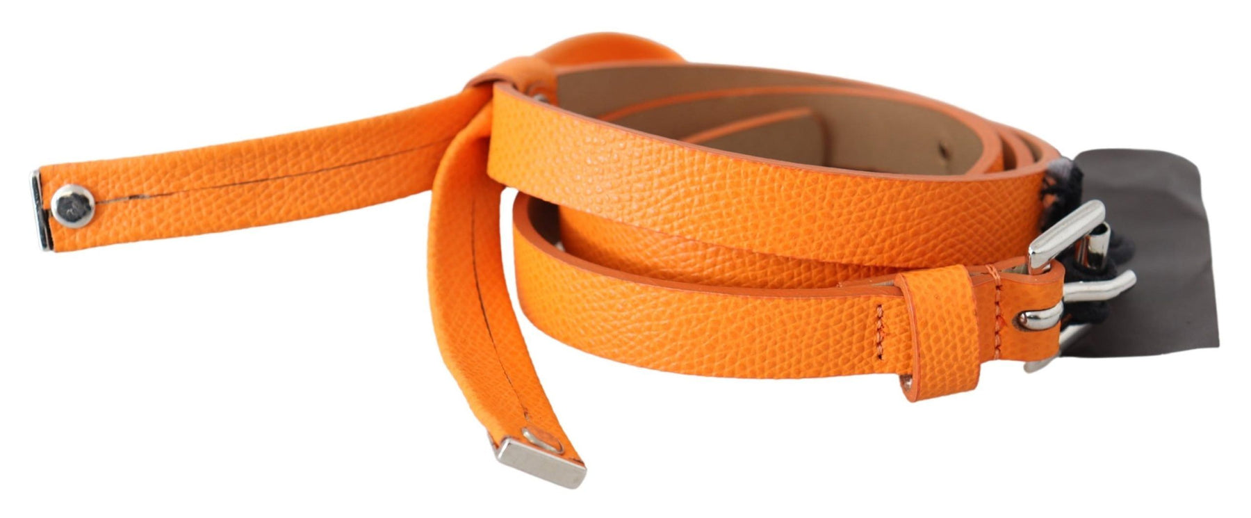 Scervino Street Orange Tangerine Leather Slim Silver Metal Buckle Belt | Regal Royce