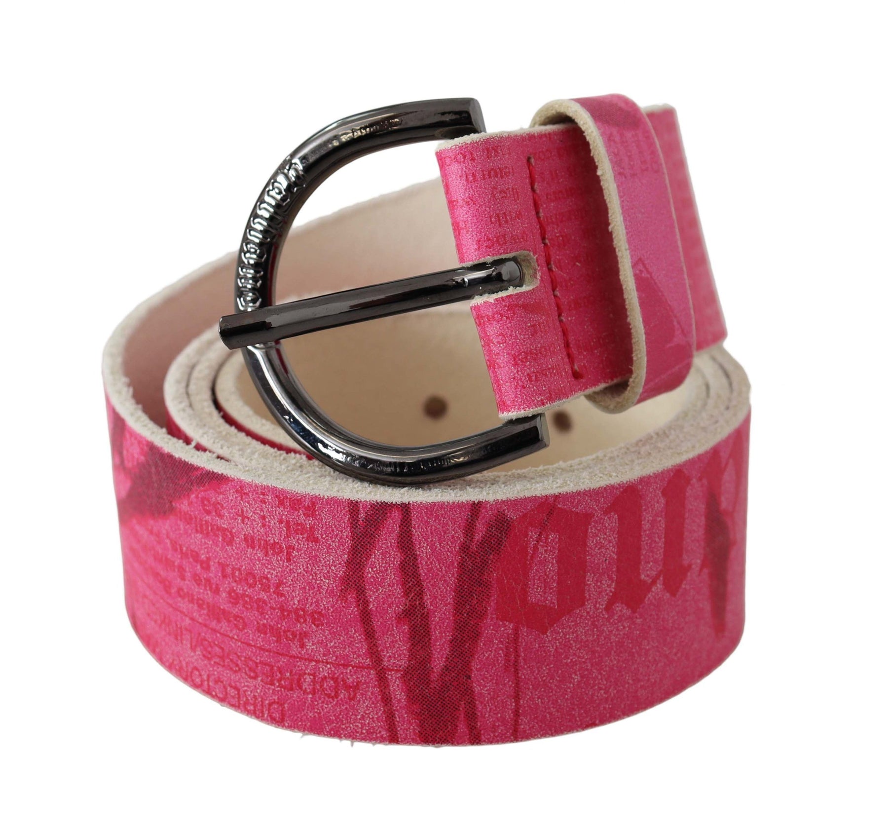 John Galliano Pink Leather Letter Logo Design Round Buckle Belt | Regal Royce