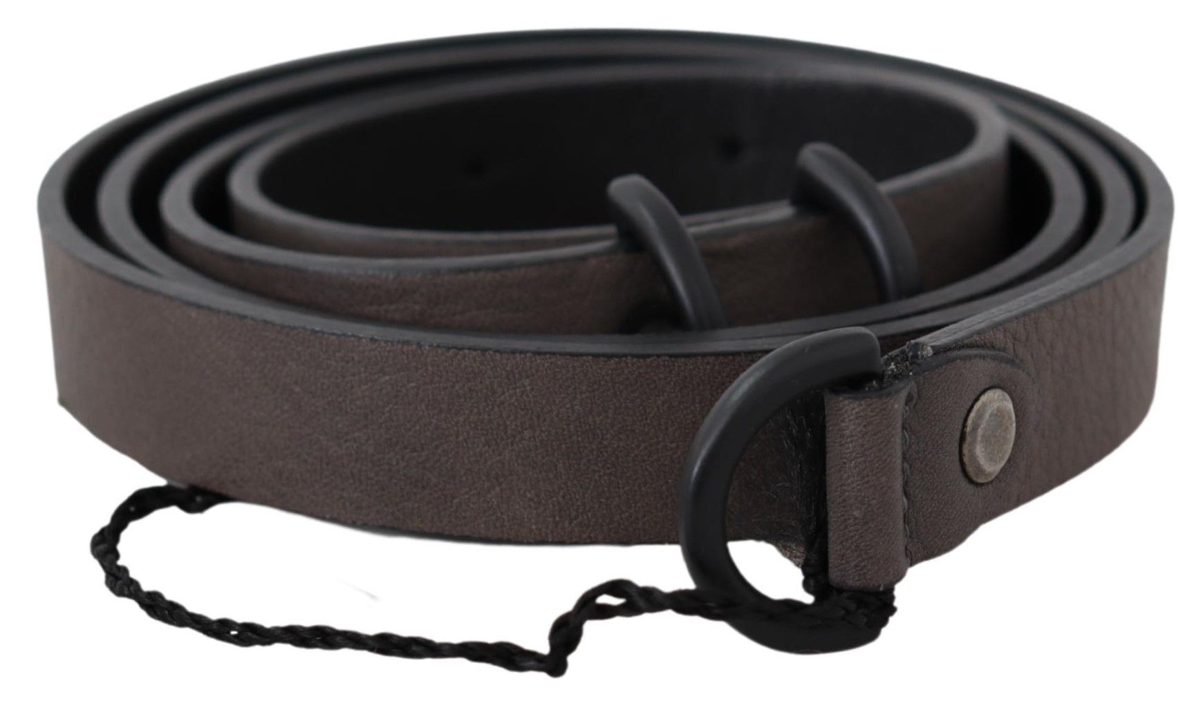Costume National Brown Leather Skinny Round Buckle Belt | Regal Royce