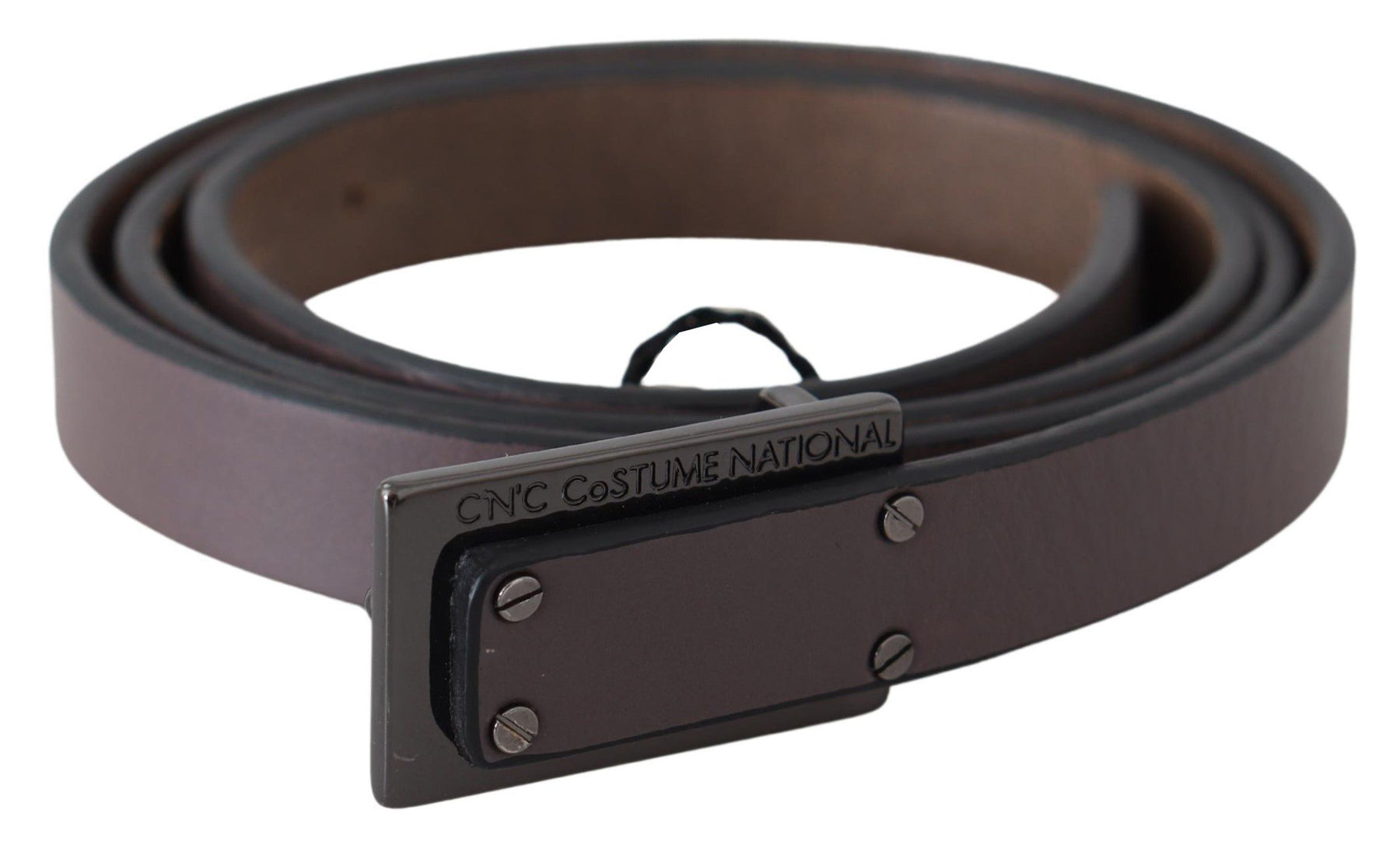 Costume National Brown Leather Tactical Logo Buckle Dark | Regal Royce