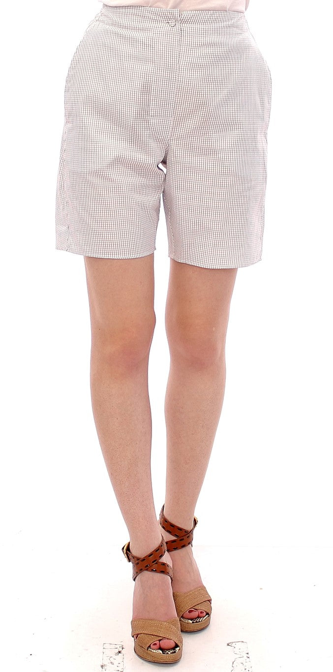 Andrea Incontri White Checkered Stretch Cotton Shorts | Regal Royce