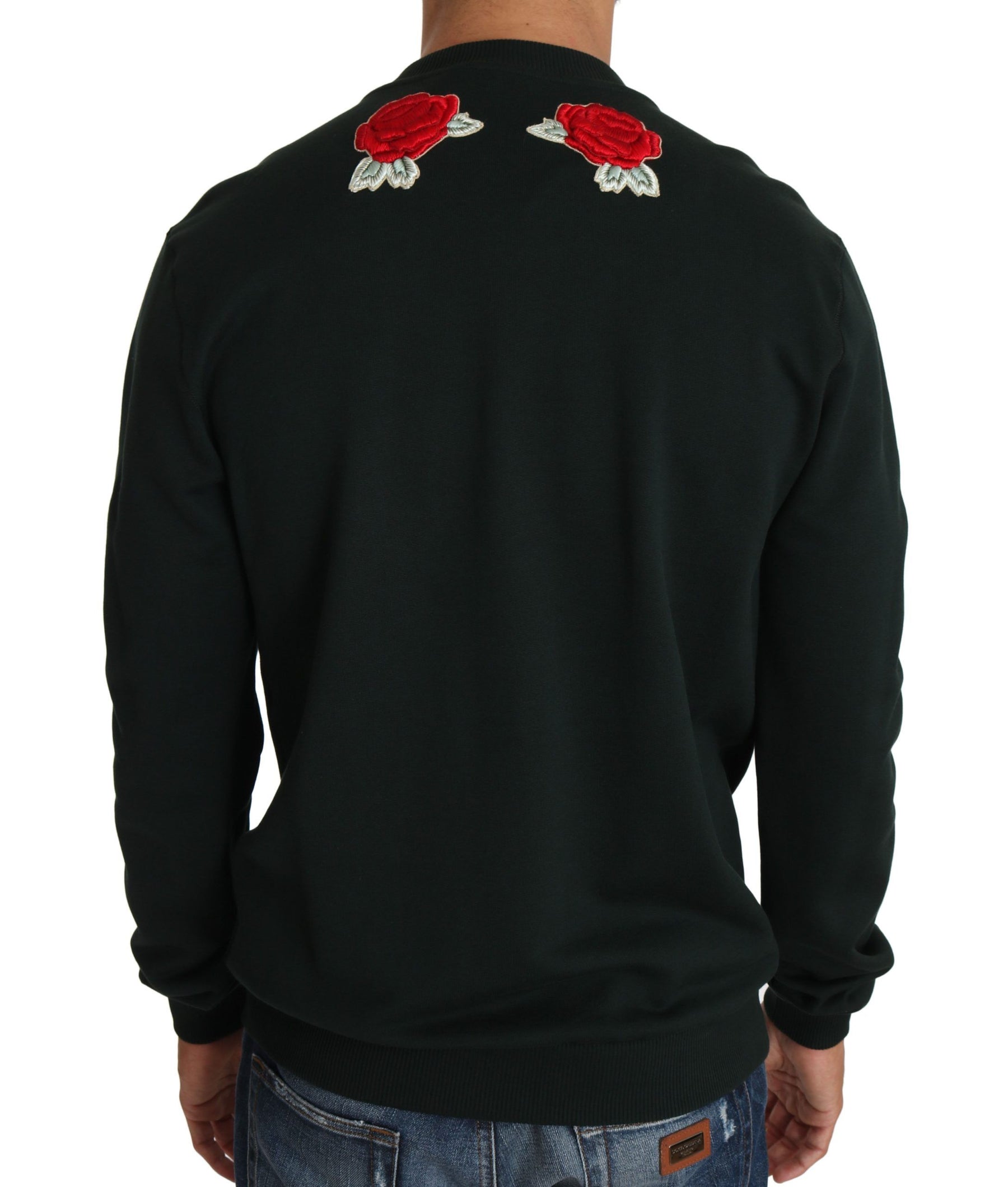 Dolce & Gabbana Green Crystal Heart Roses Gun Sweater | Regal Royce