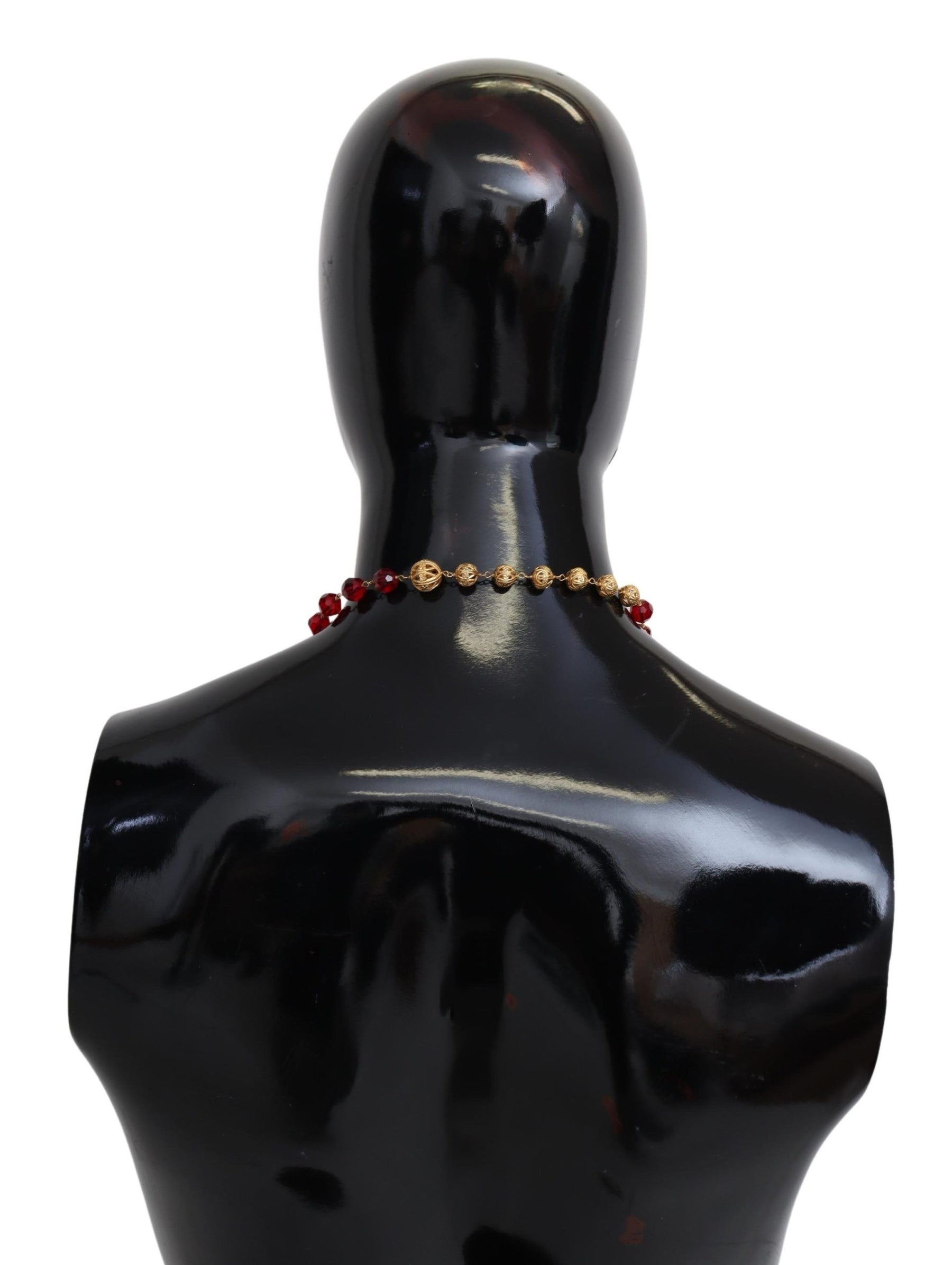 Dolce & Gabbana Gold Tone Brass Red Crystals Pendant Opera Chain  Necklace | Regal Royce