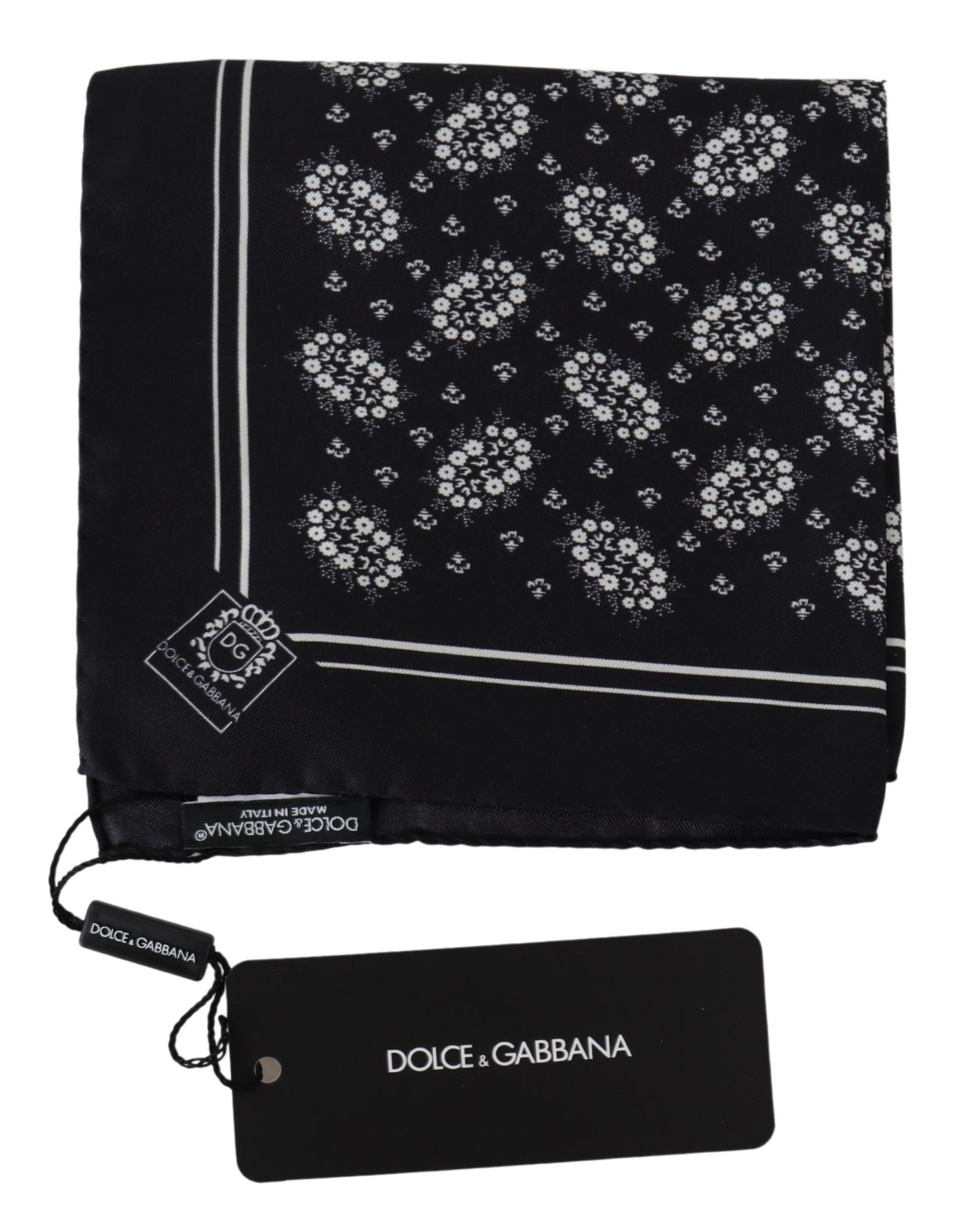 Dolce & Gabbana Black Patterned Square Scarf  Silk  Handkerchief | Regal Royce