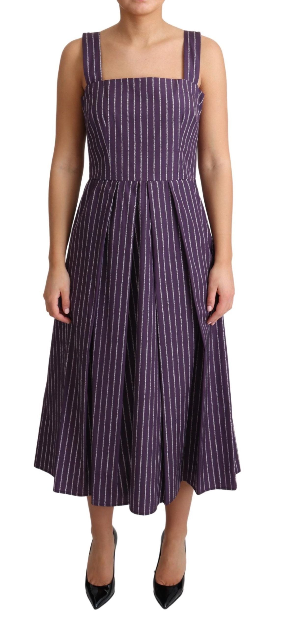 Dolce & Gabbana Purple Striped Cotton A-Line Stretch Dress | Regal Royce