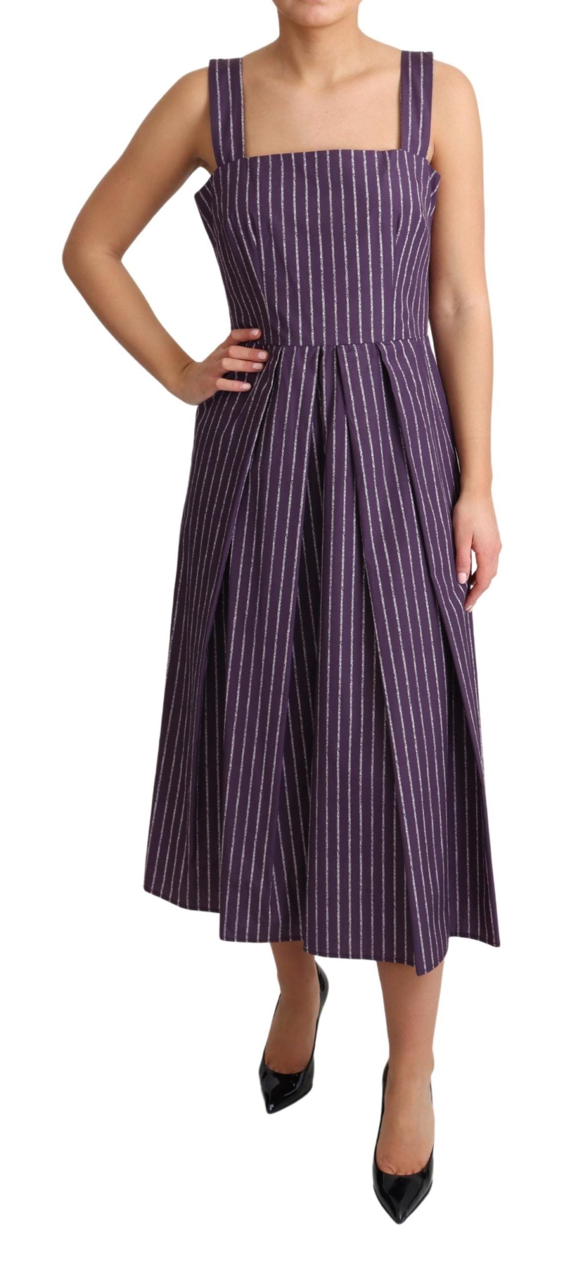 Dolce & Gabbana Purple Striped Cotton A-Line Stretch Dress | Regal Royce