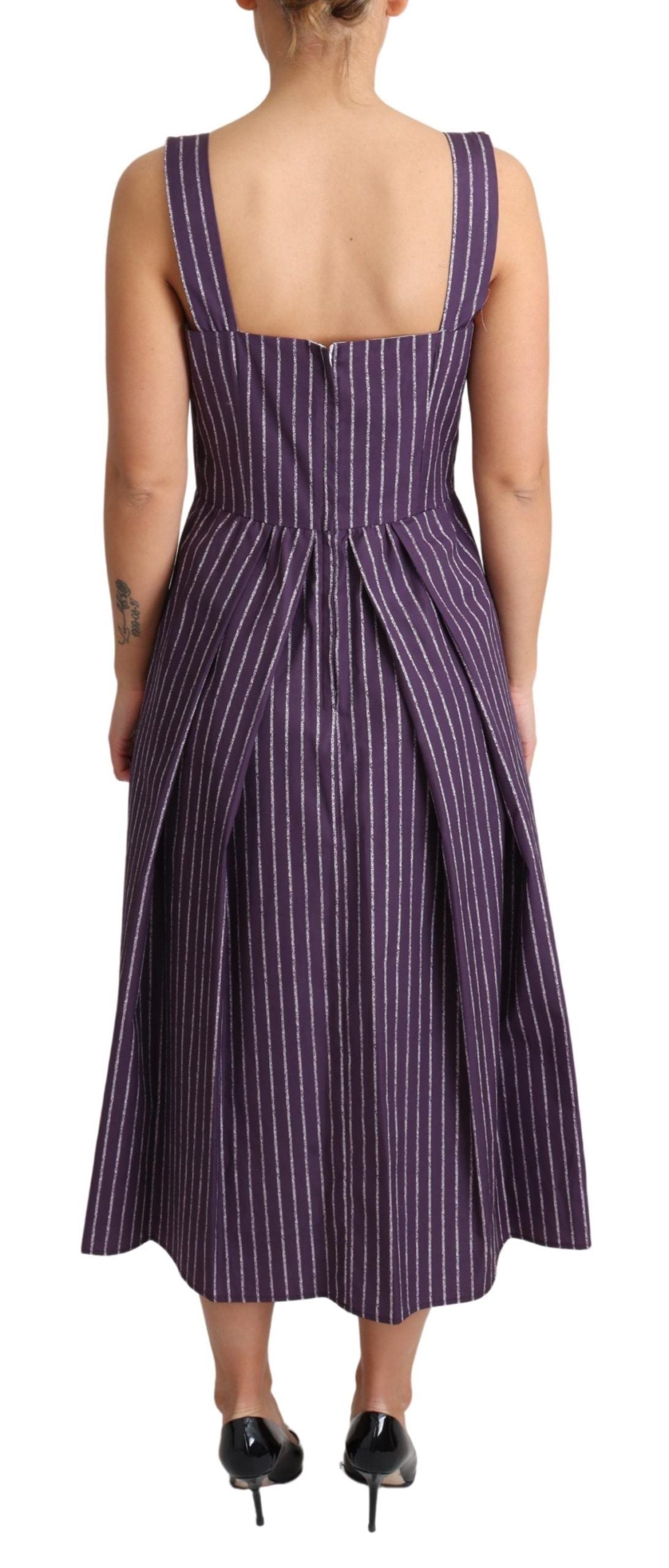 Dolce & Gabbana Purple Striped Cotton A-Line Stretch Dress | Regal Royce