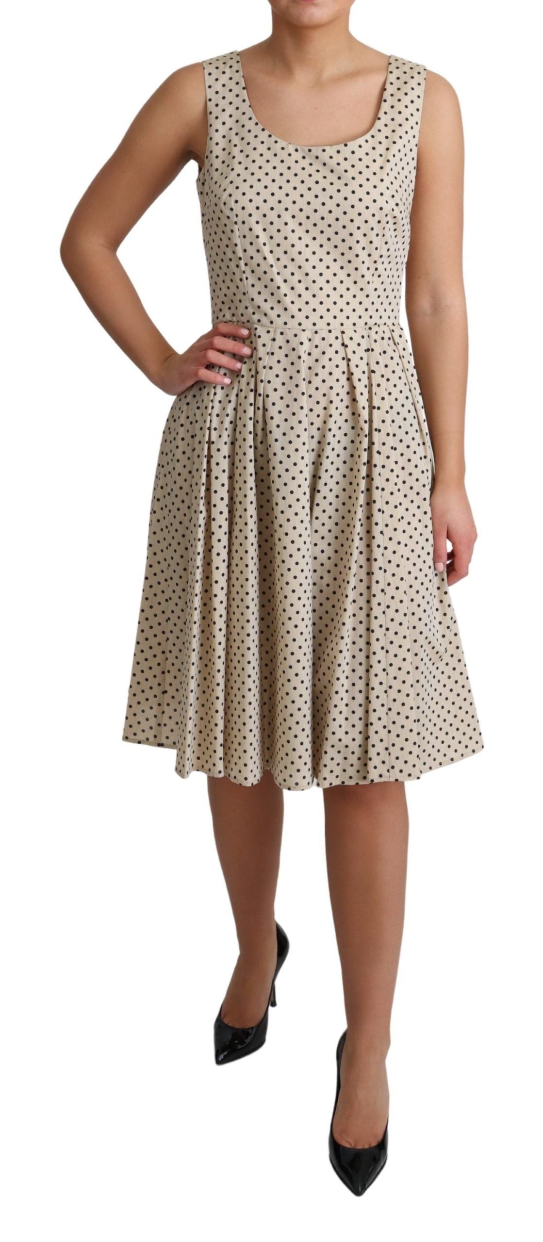Dolce & Gabbana Beige Polka Dotted Cotton A-Line Dress | Regal Royce