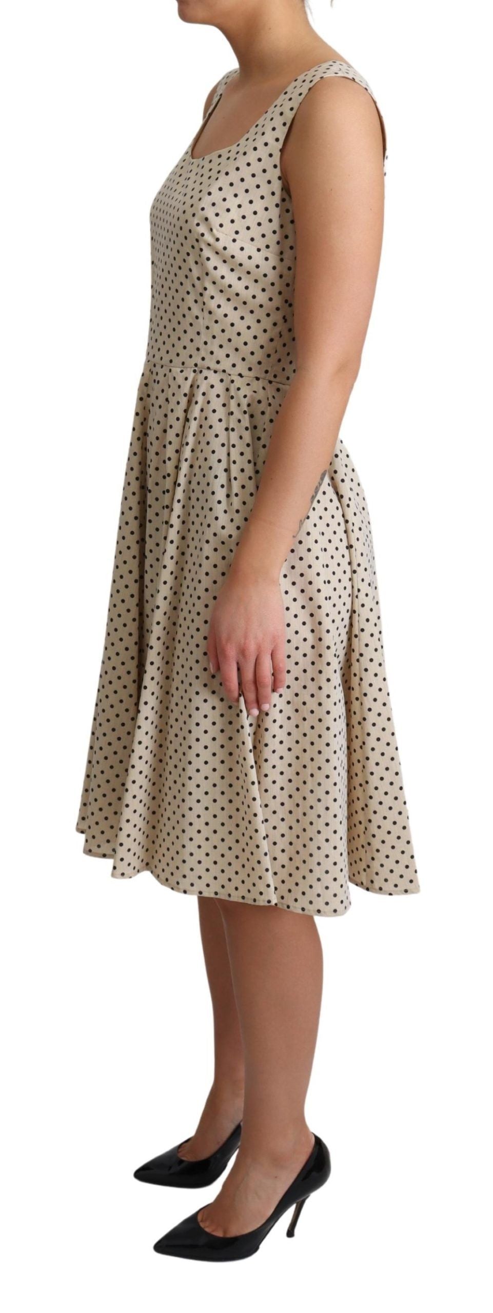 Dolce & Gabbana Beige Polka Dotted Cotton A-Line Dress | Regal Royce