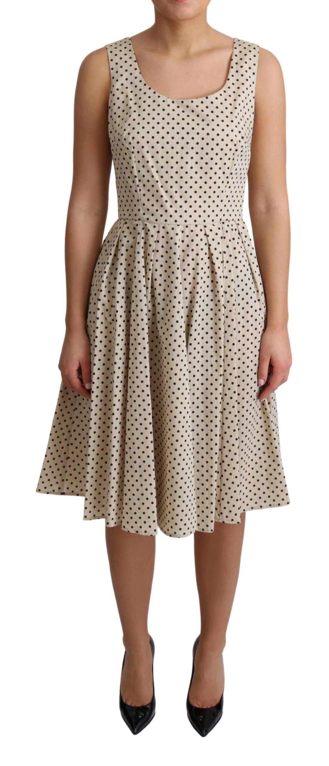 Dolce & Gabbana Beige Polka Dotted Cotton A-Line Dress | Regal Royce