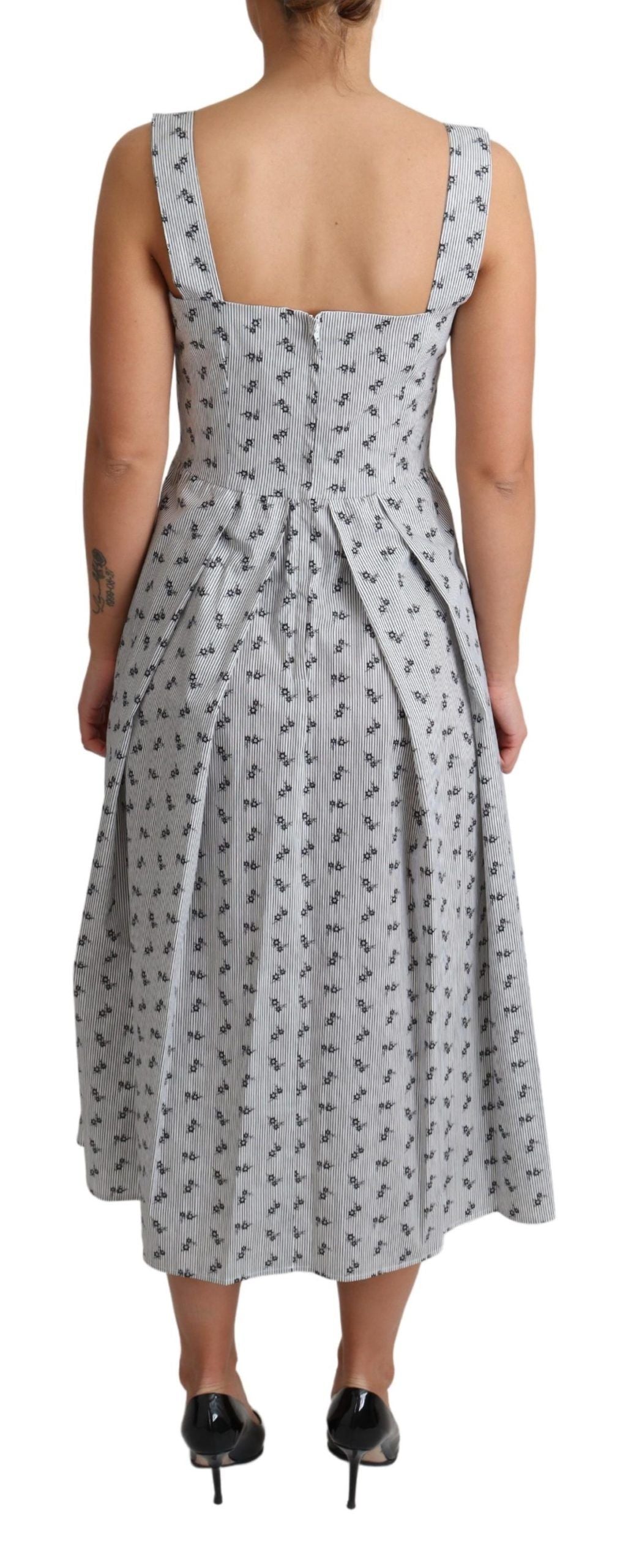 Dolce & Gabbana Blue White Floral Cotton A-Line Dress | Regal Royce