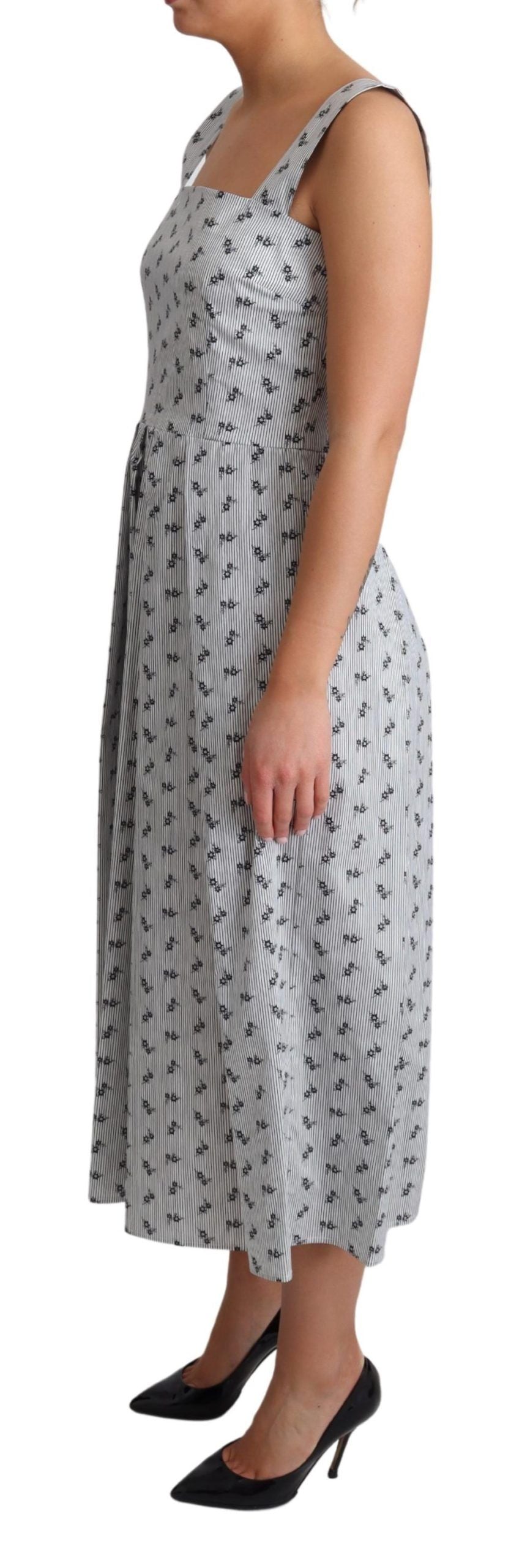 Dolce & Gabbana Blue White Floral Cotton A-Line Dress | Regal Royce