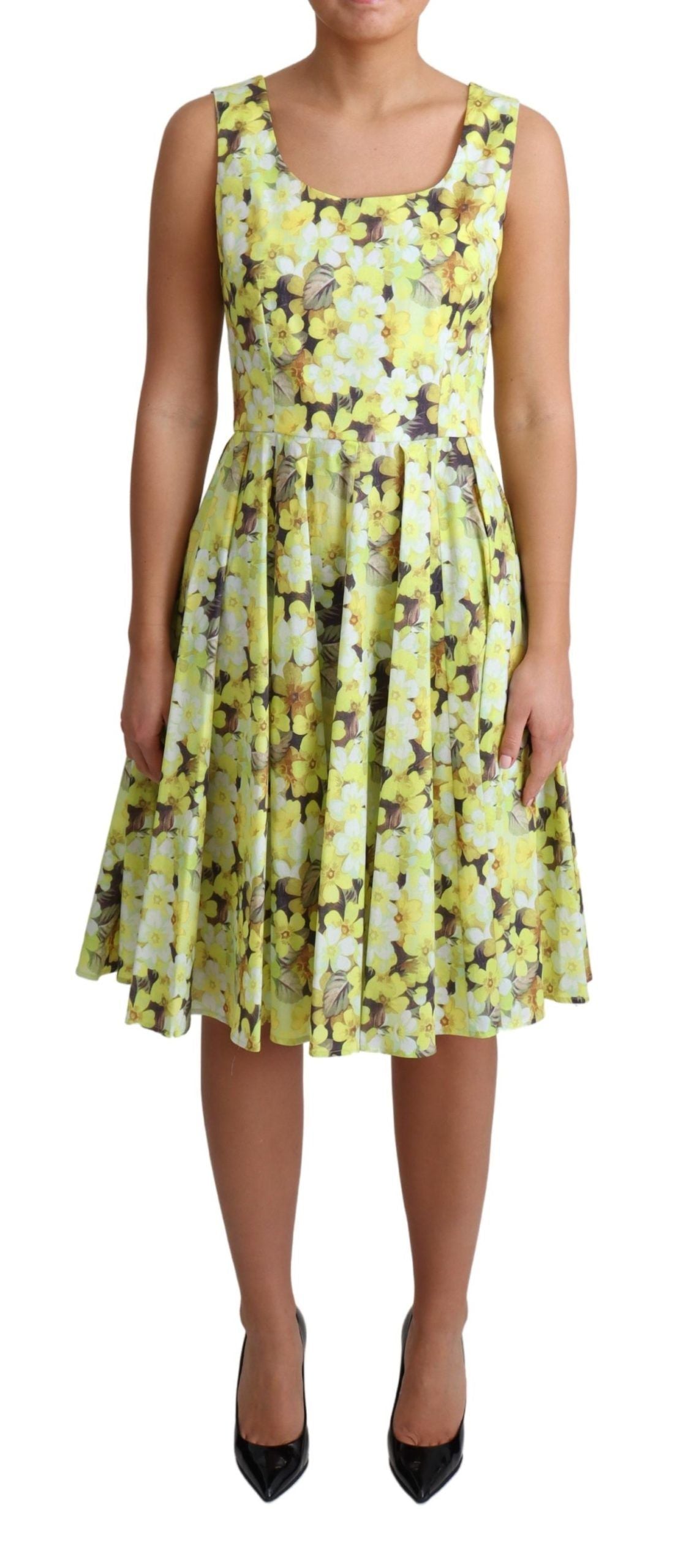 Dolce & Gabbana Yellow Floral Cotton Stretch Gown Dress | Regal Royce