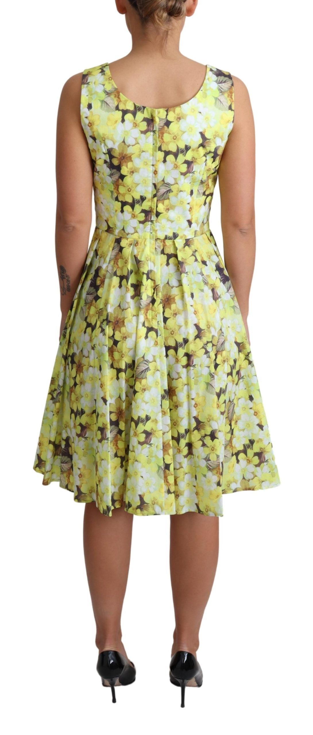 Dolce & Gabbana Yellow Floral Cotton Stretch Gown Dress | Regal Royce