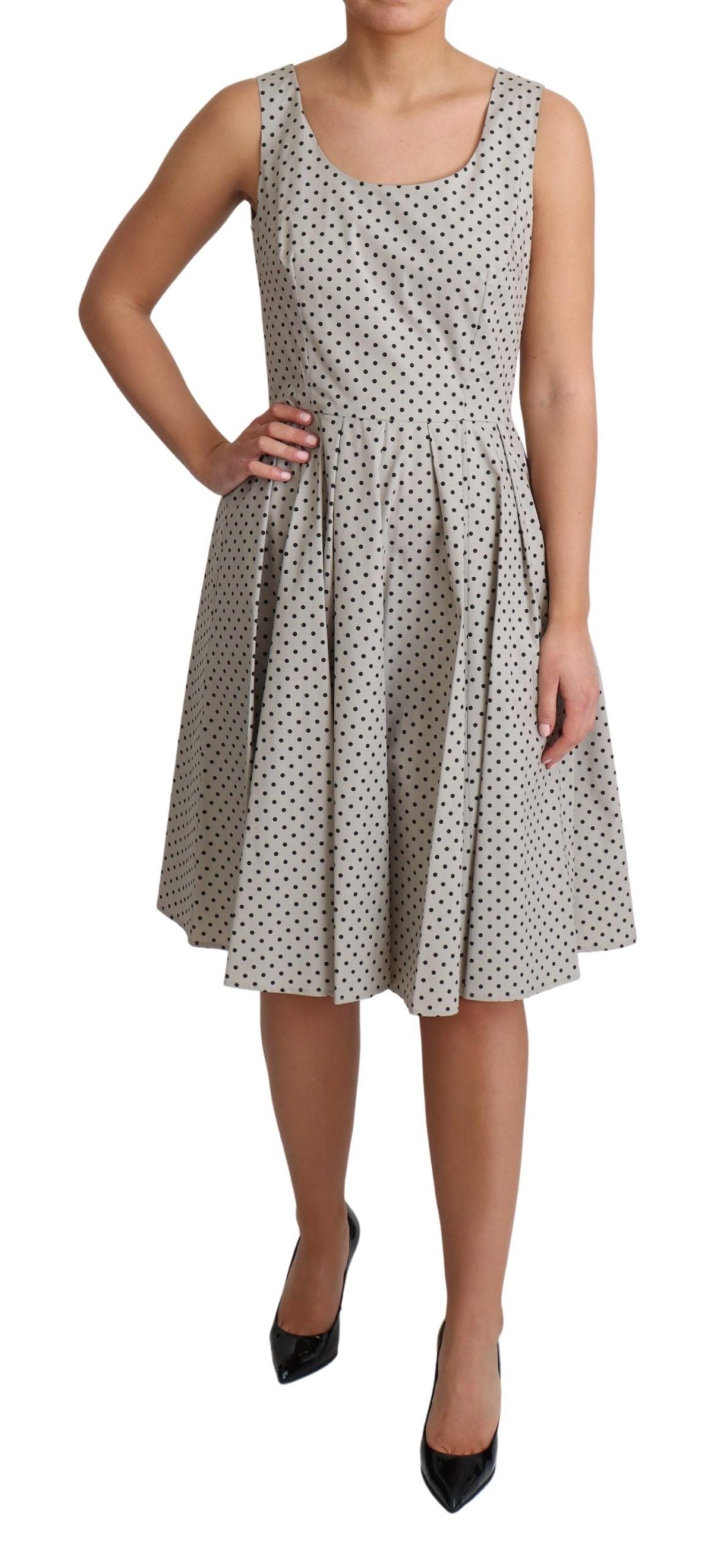 Dolce & Gabbana Beige Polka Dotted Cotton A-Line Dress | Regal Royce