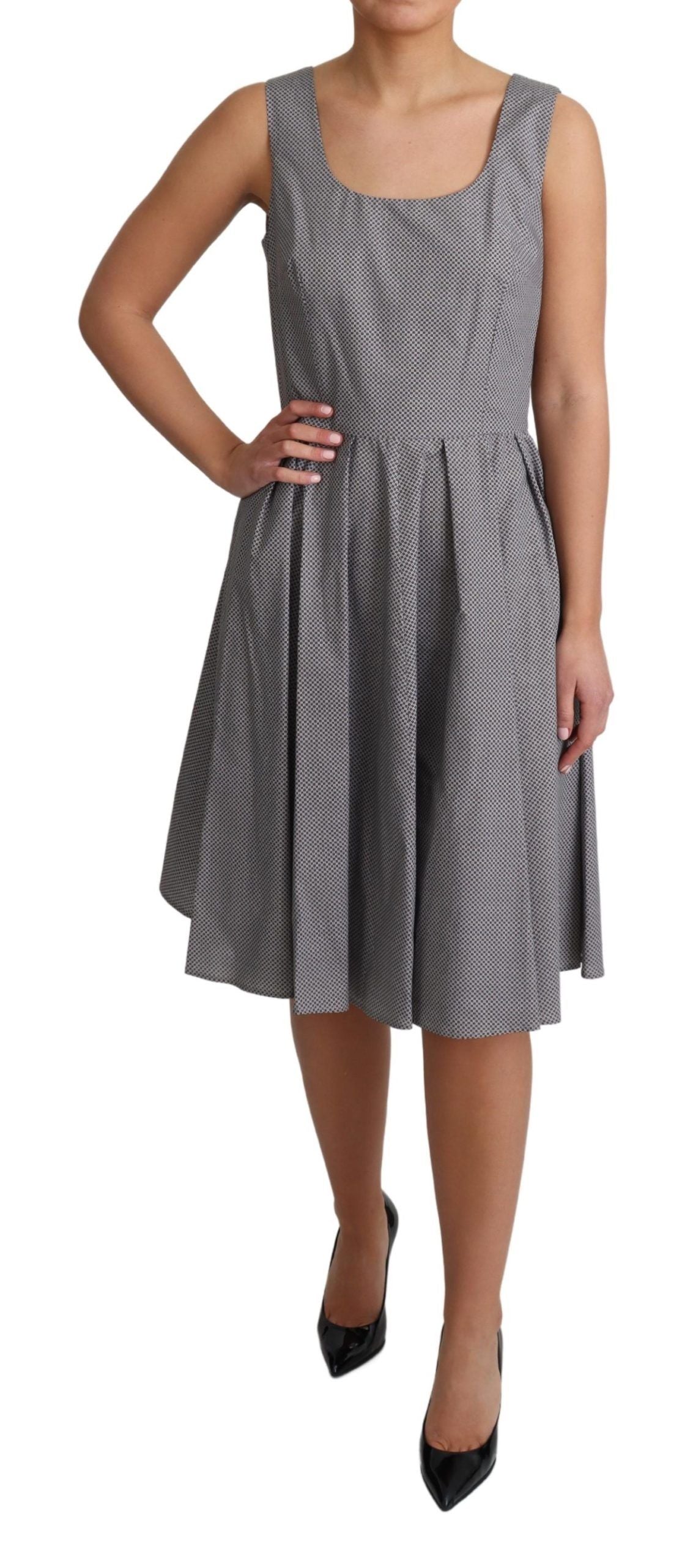 Dolce & Gabbana Blue Beige Geometric Cotton A-Line Dress | Regal Royce