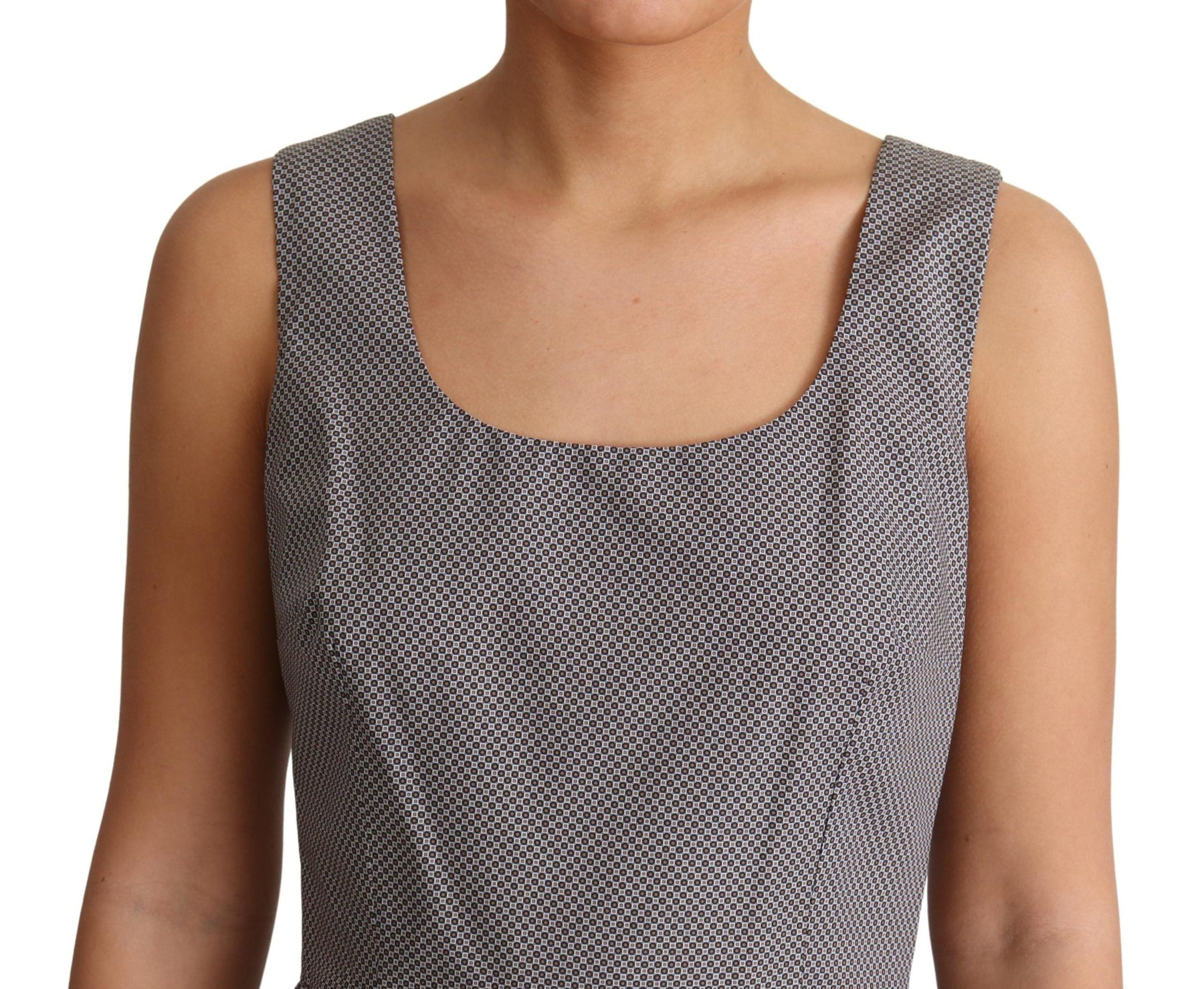 Dolce & Gabbana Blue Beige Geometric Cotton A-Line Dress | Regal Royce