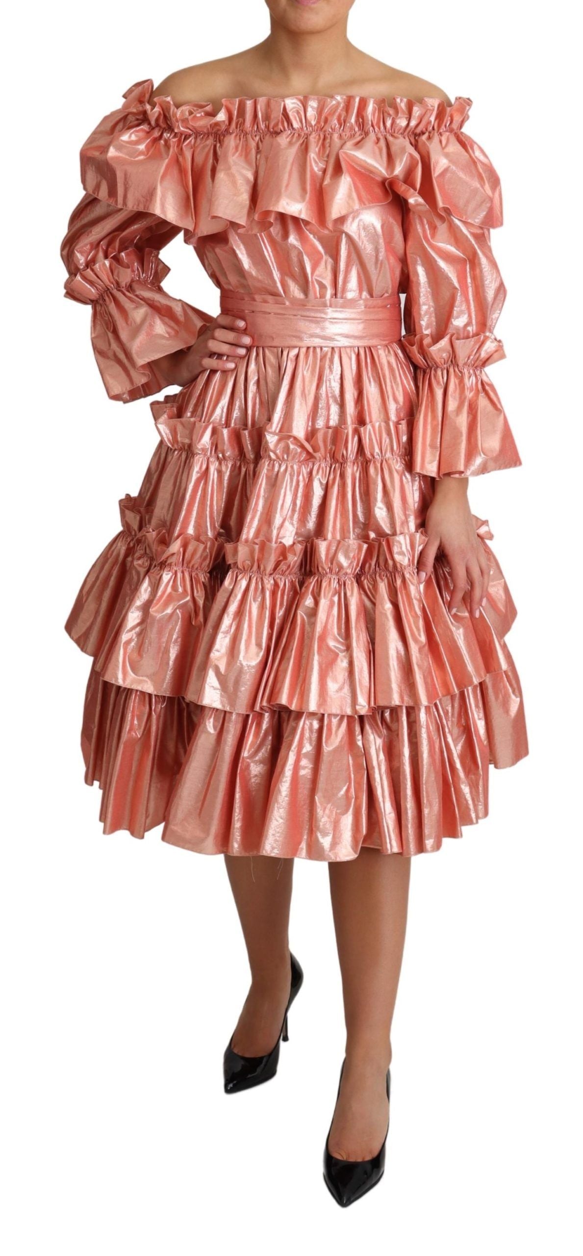 Dolce & Gabbana Pink Ruffled Dress Silk Cotton Gown Dress | Regal Royce