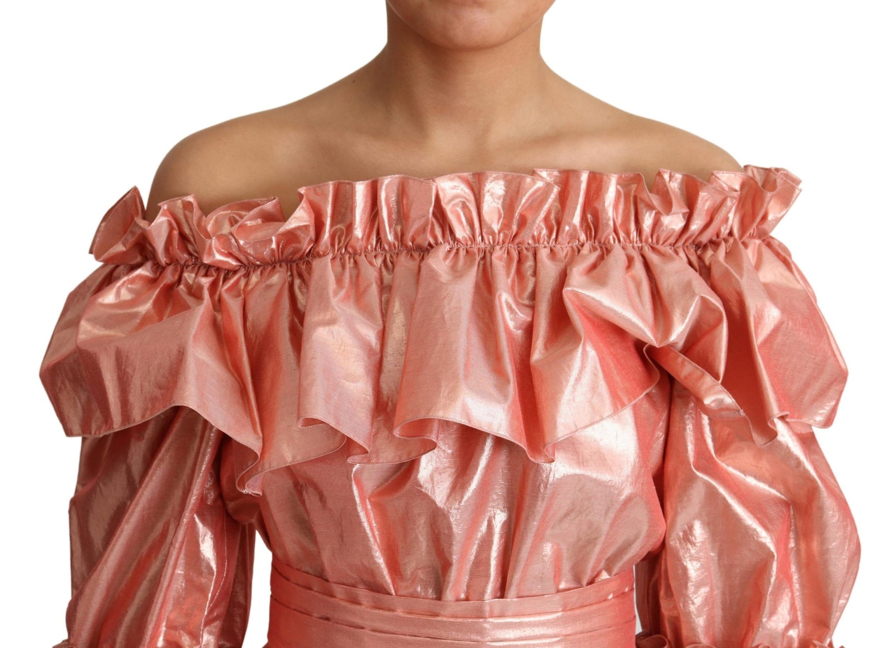Dolce & Gabbana Pink Ruffled Dress Silk Cotton Gown Dress | Regal Royce