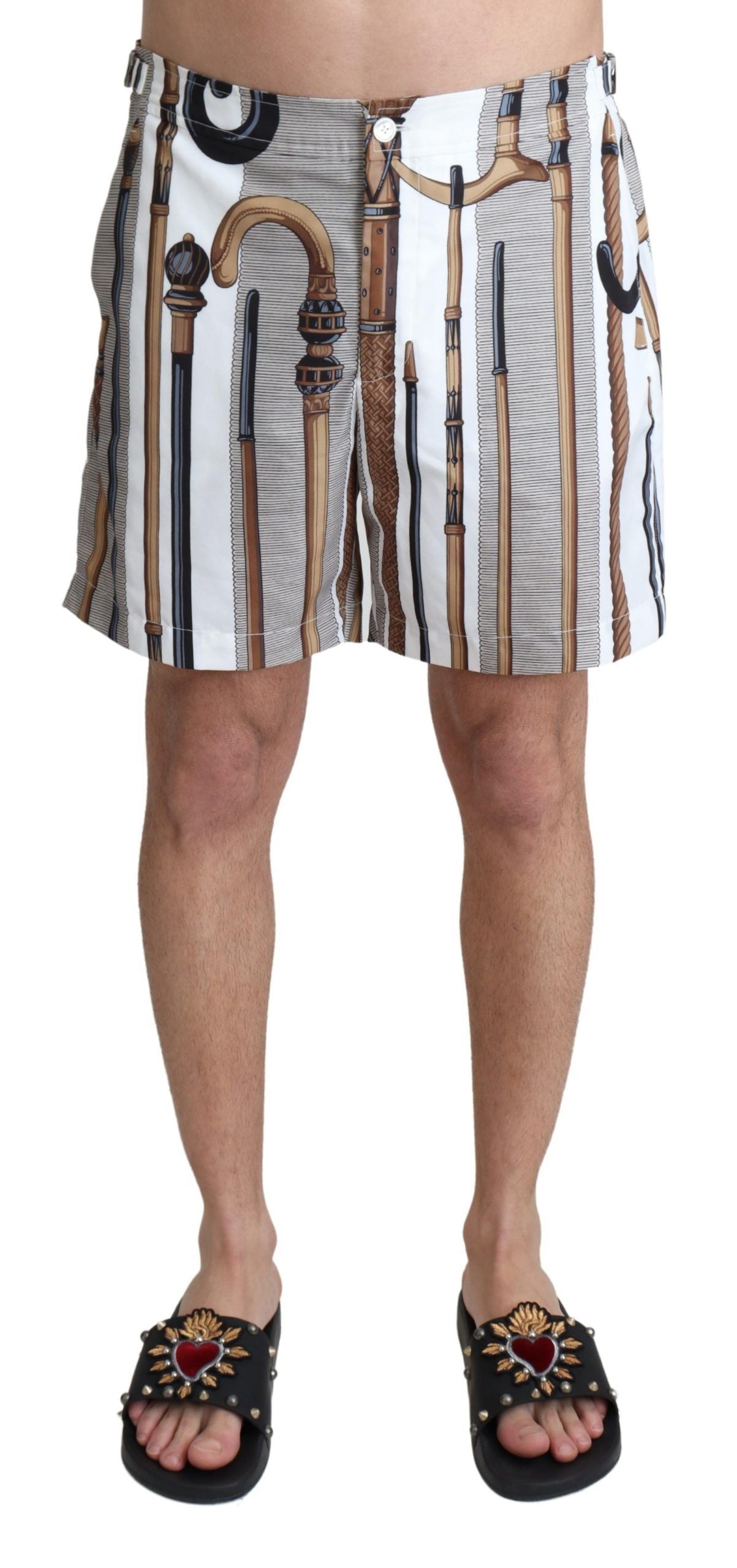 Dolce & Gabbana White Walking Stick Beachwear Shorts Swimshorts | Regal Royce