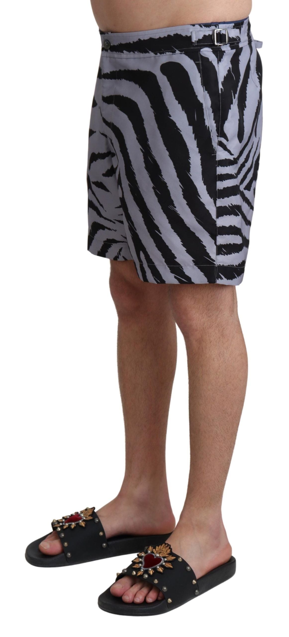 Dolce & Gabbana Gray Zebra Print Beachwear Shorts | Regal Royce