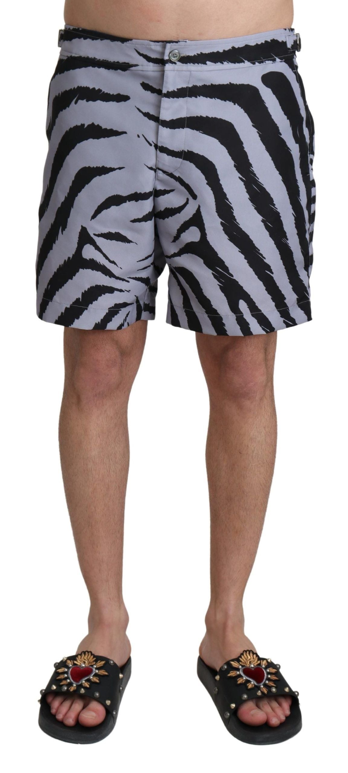 Dolce & Gabbana Gray Zebra Print Beachwear Shorts | Regal Royce
